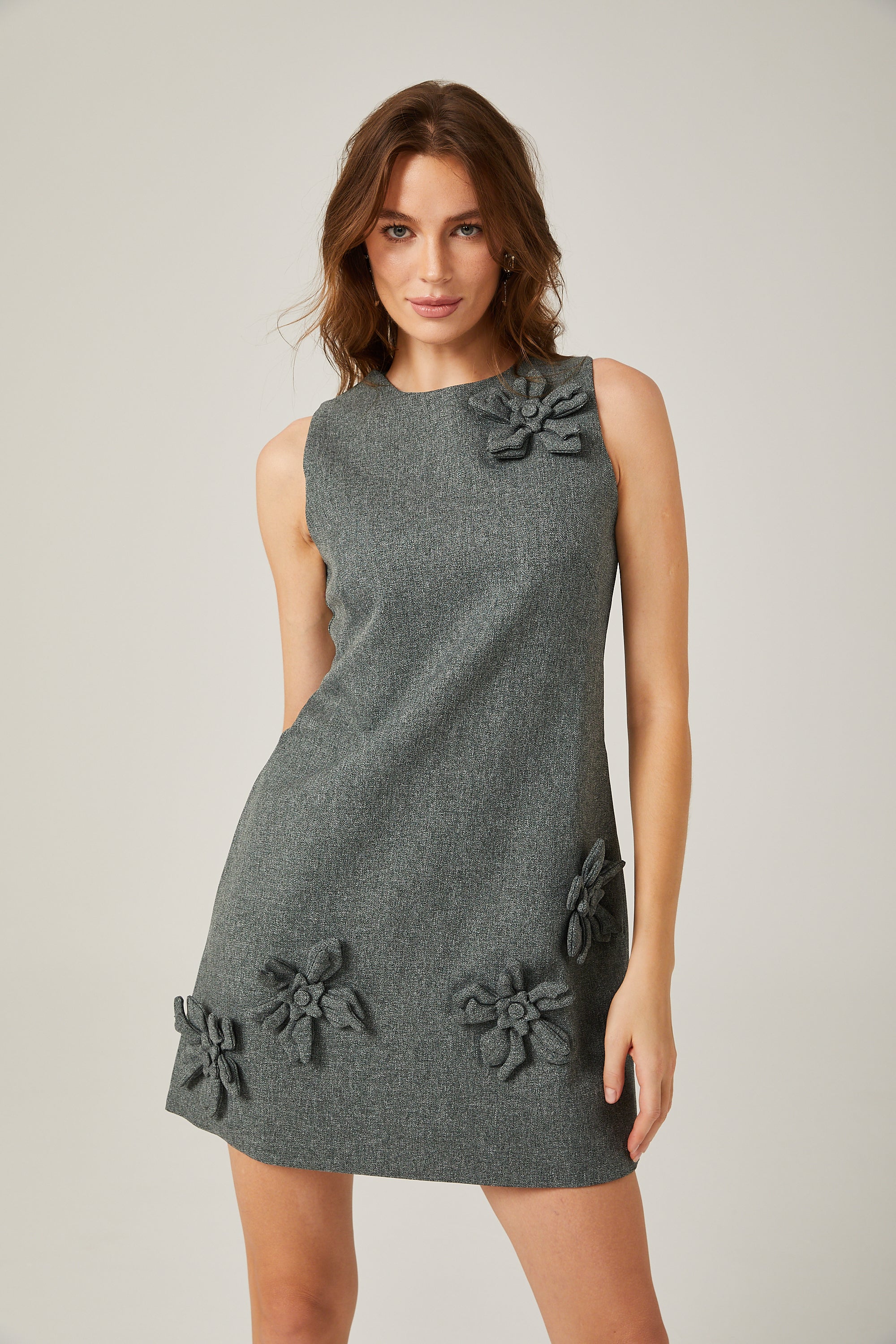 Viviane grey floral sleeveless mini dress