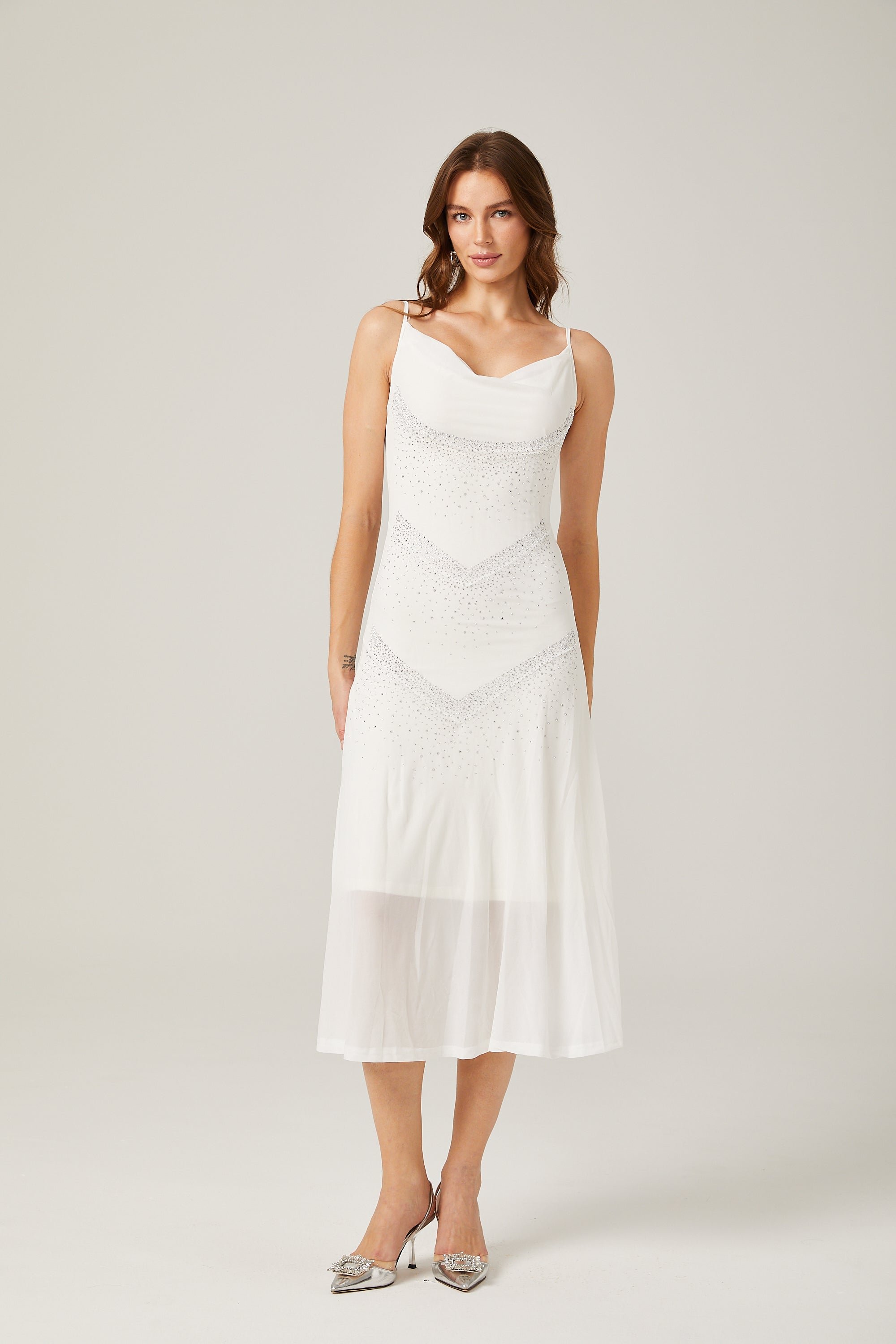 Élise white embellished midi dress