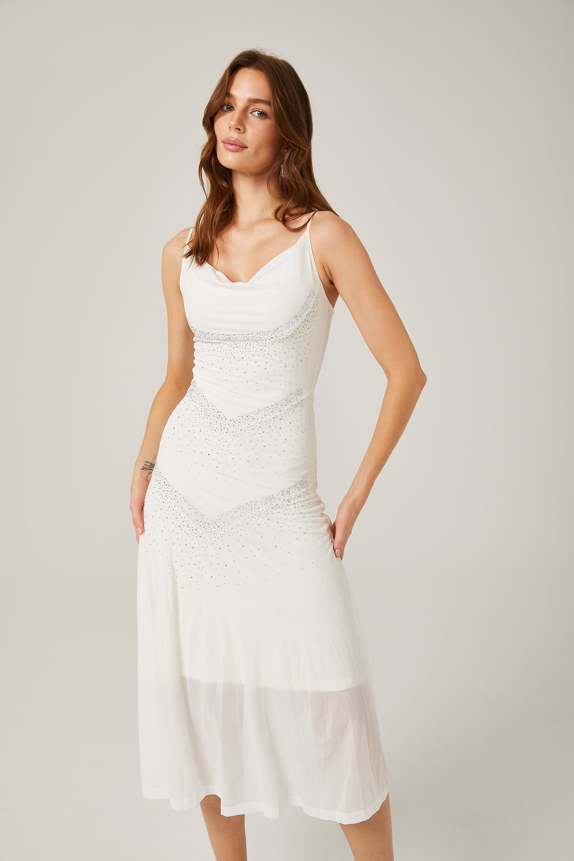 Élise white embellished midi dress