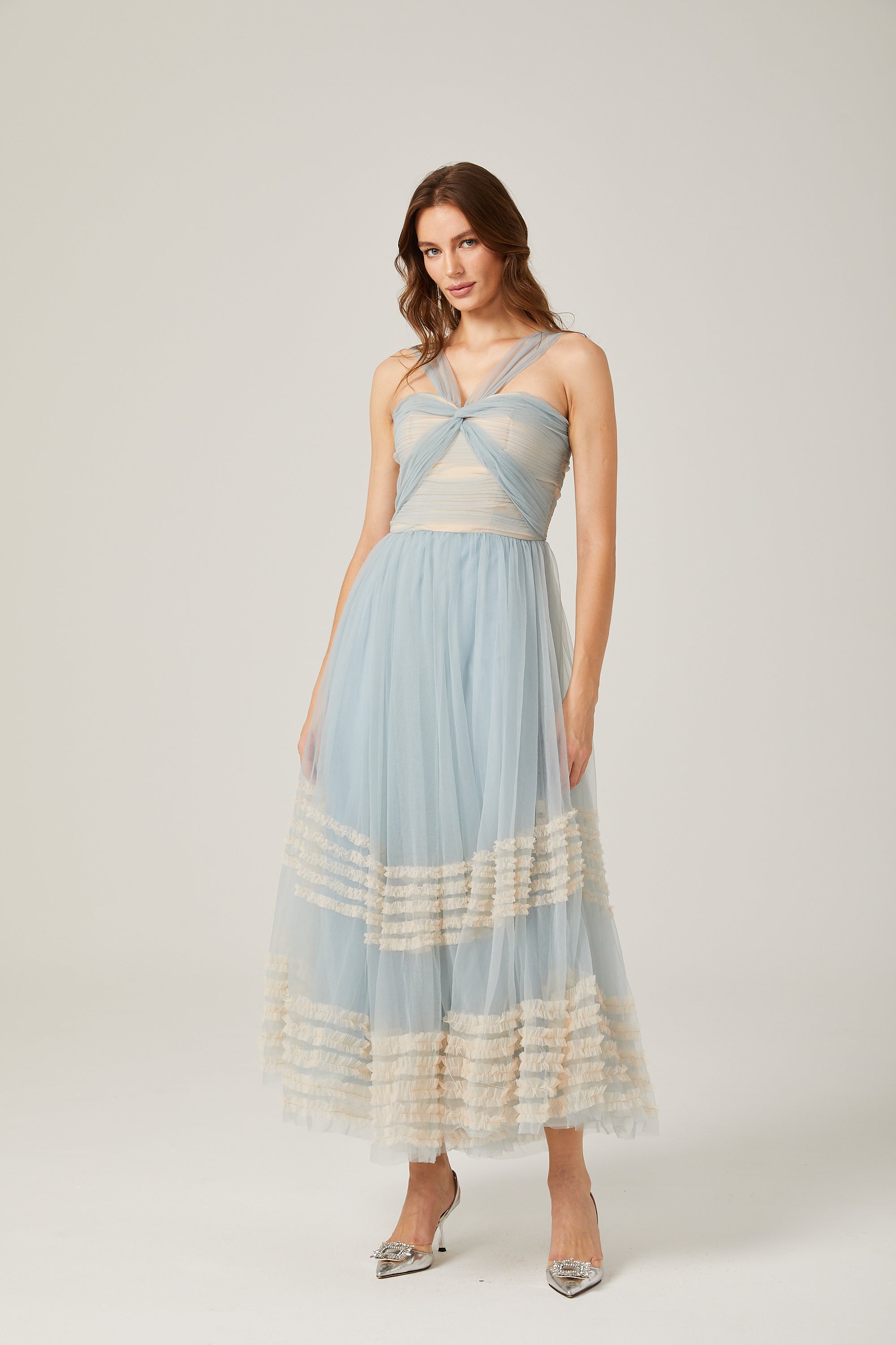 Jasmine ruched mesh maxi dress