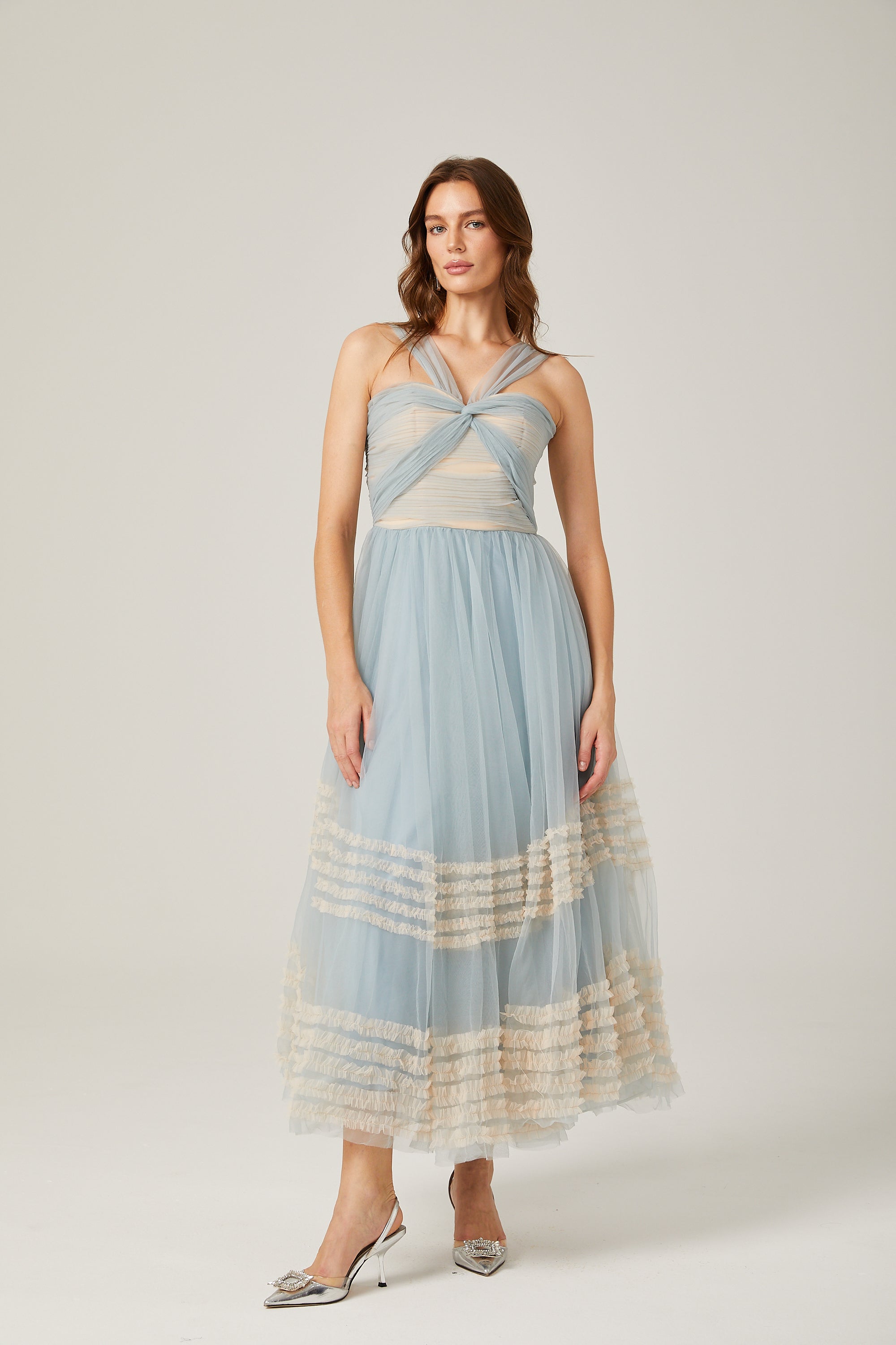 Jasmine ruched mesh maxi dress