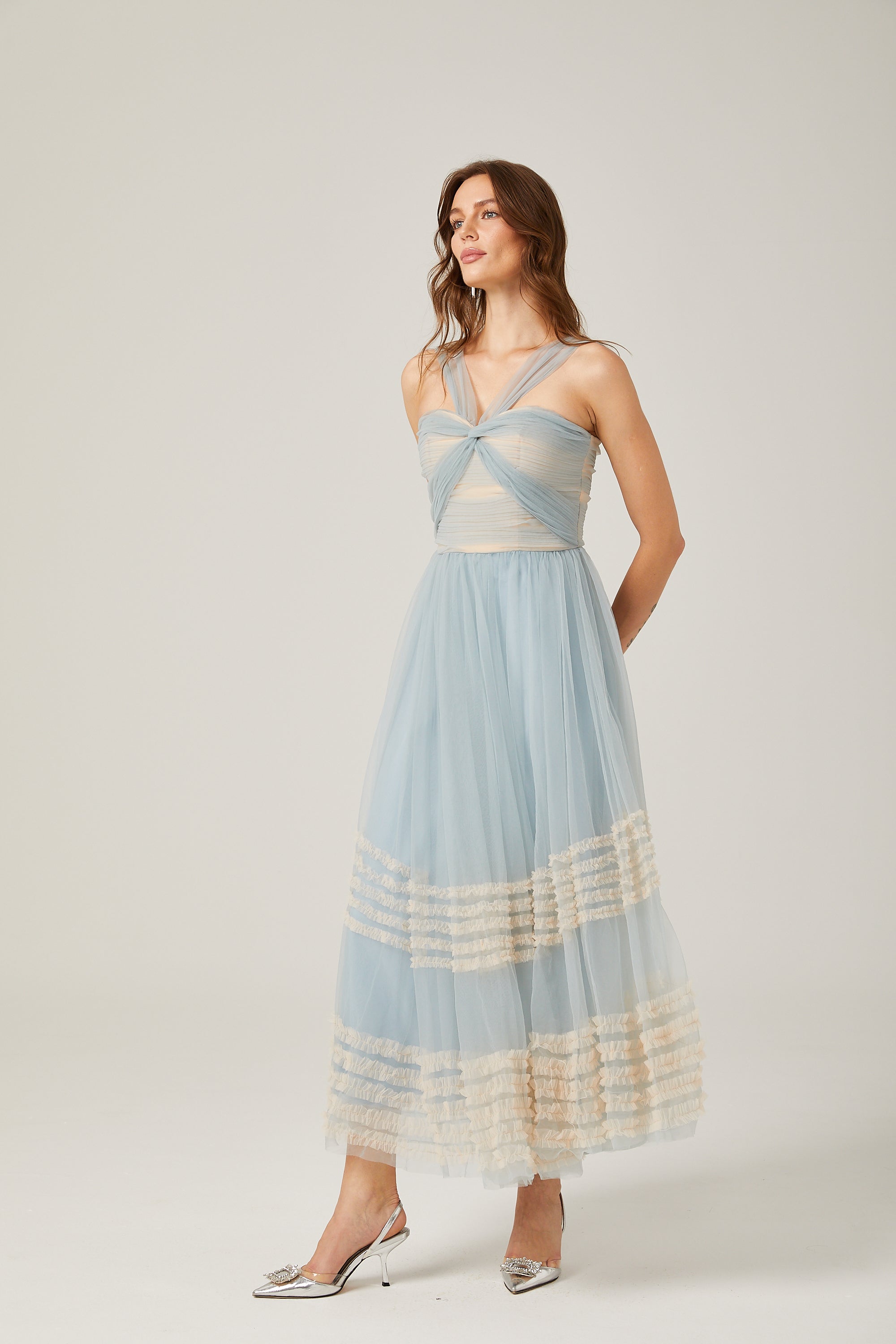 Jasmine ruched mesh maxi dress