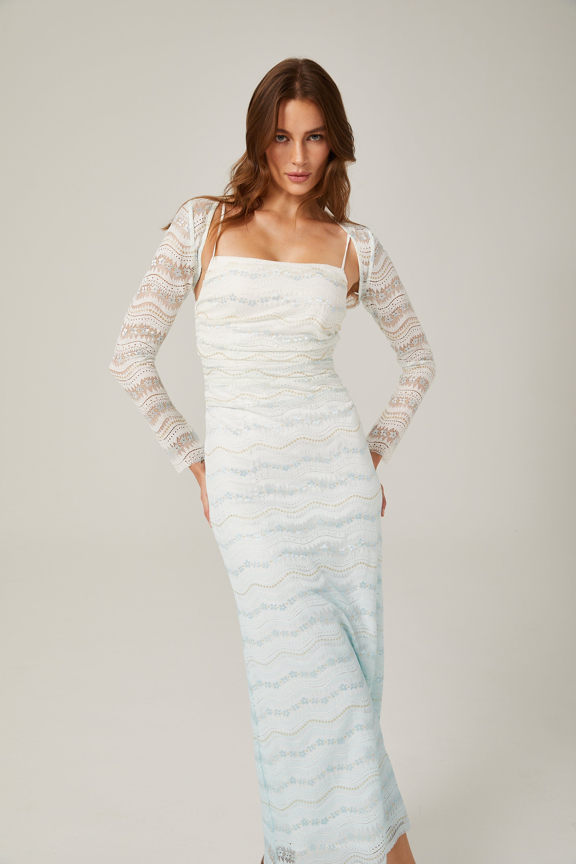 Anaïs lace semi-sheer wavy midi dress