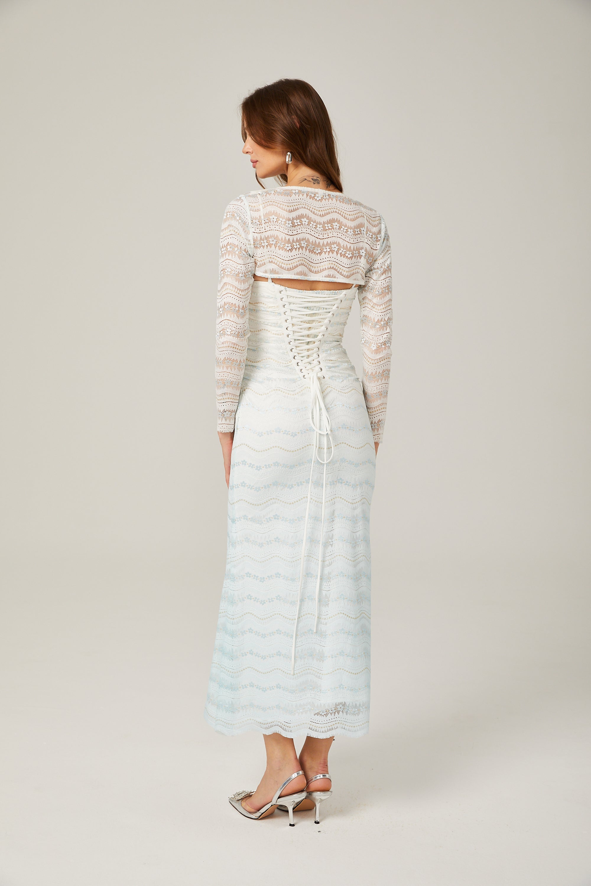 Anaïs lace semi-sheer wavy midi dress