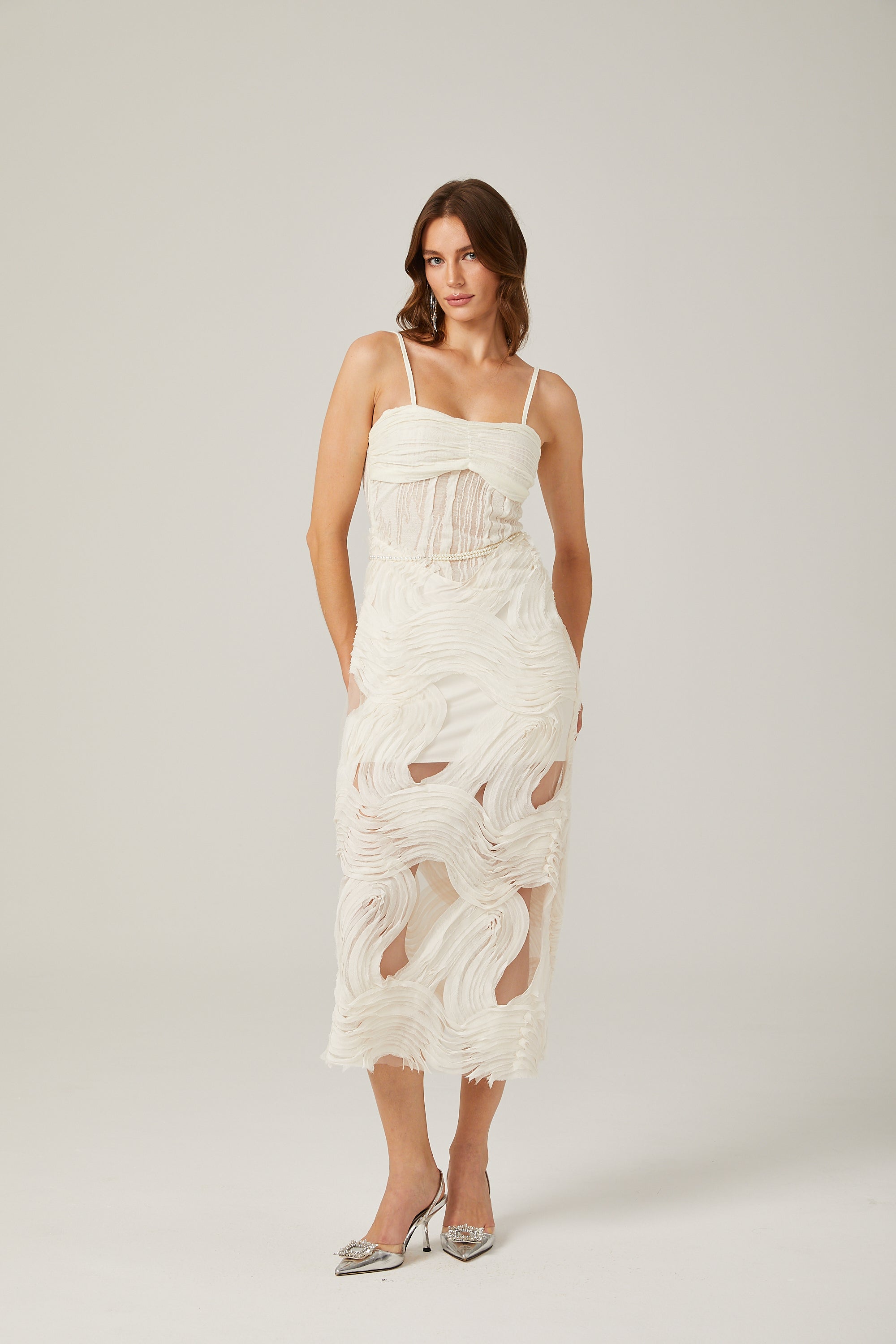 Allegra asymmetric pleated midi dress