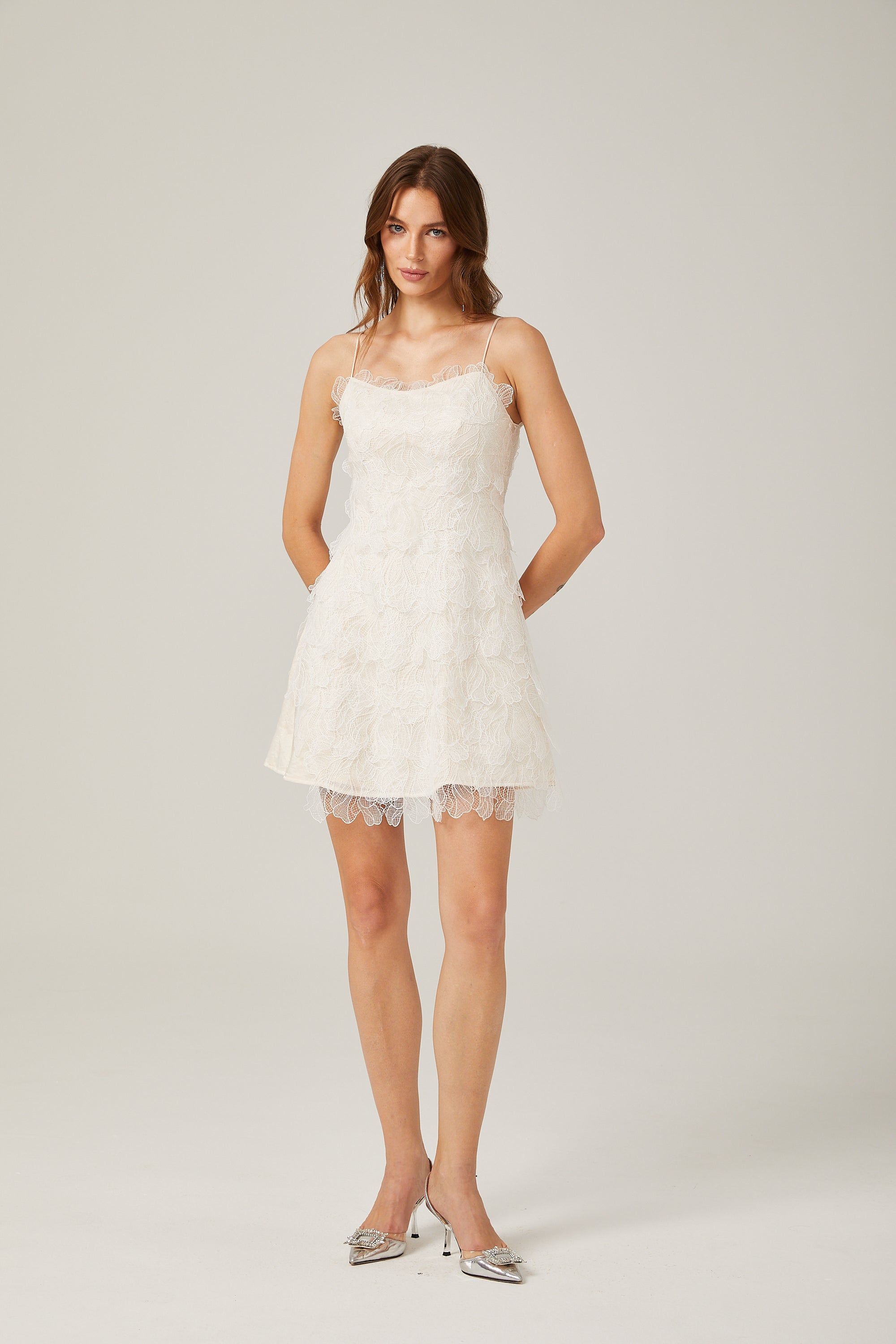 Brielle white lace sleeveless mini dress