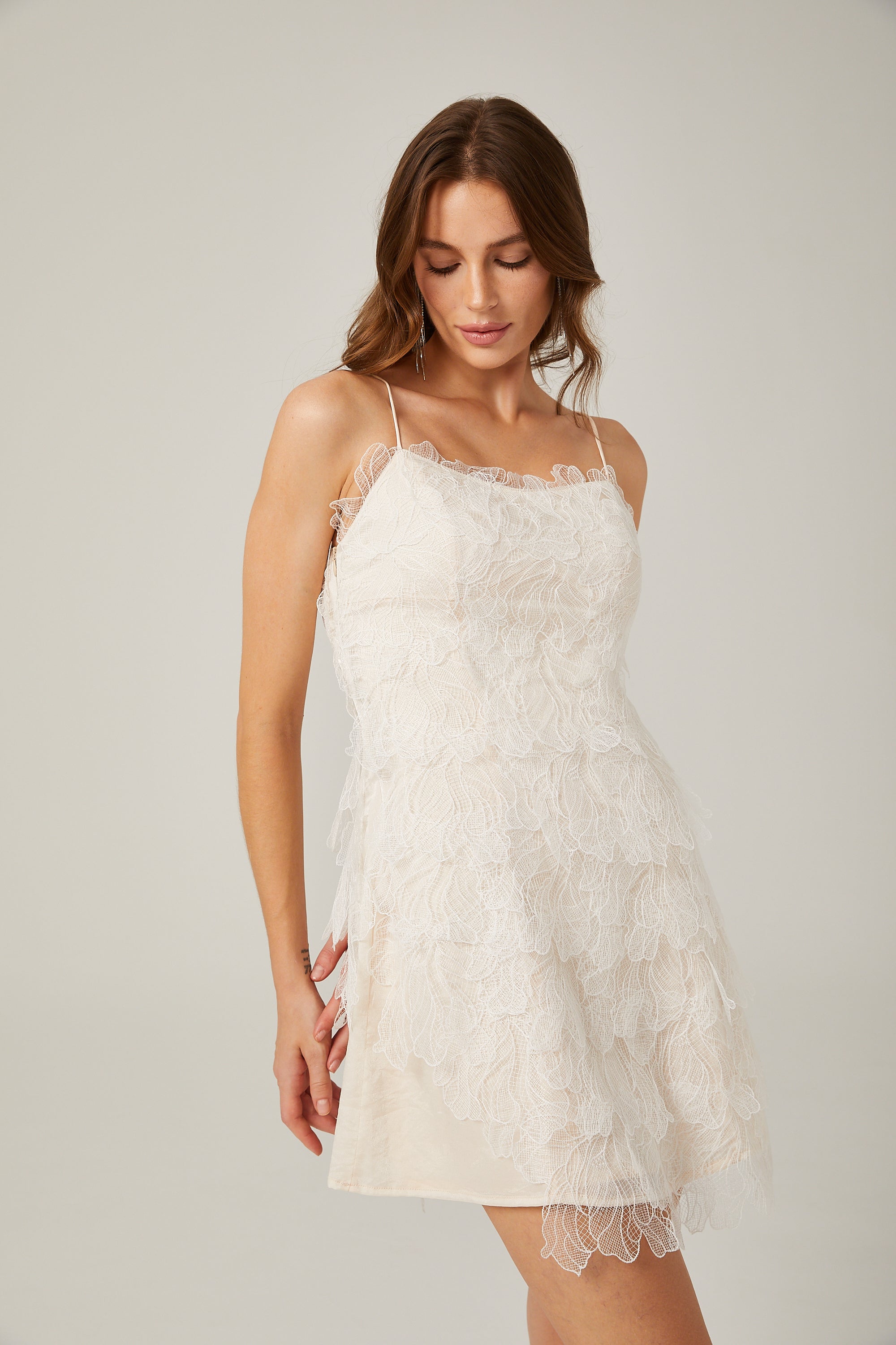 Brielle white lace sleeveless mini dress