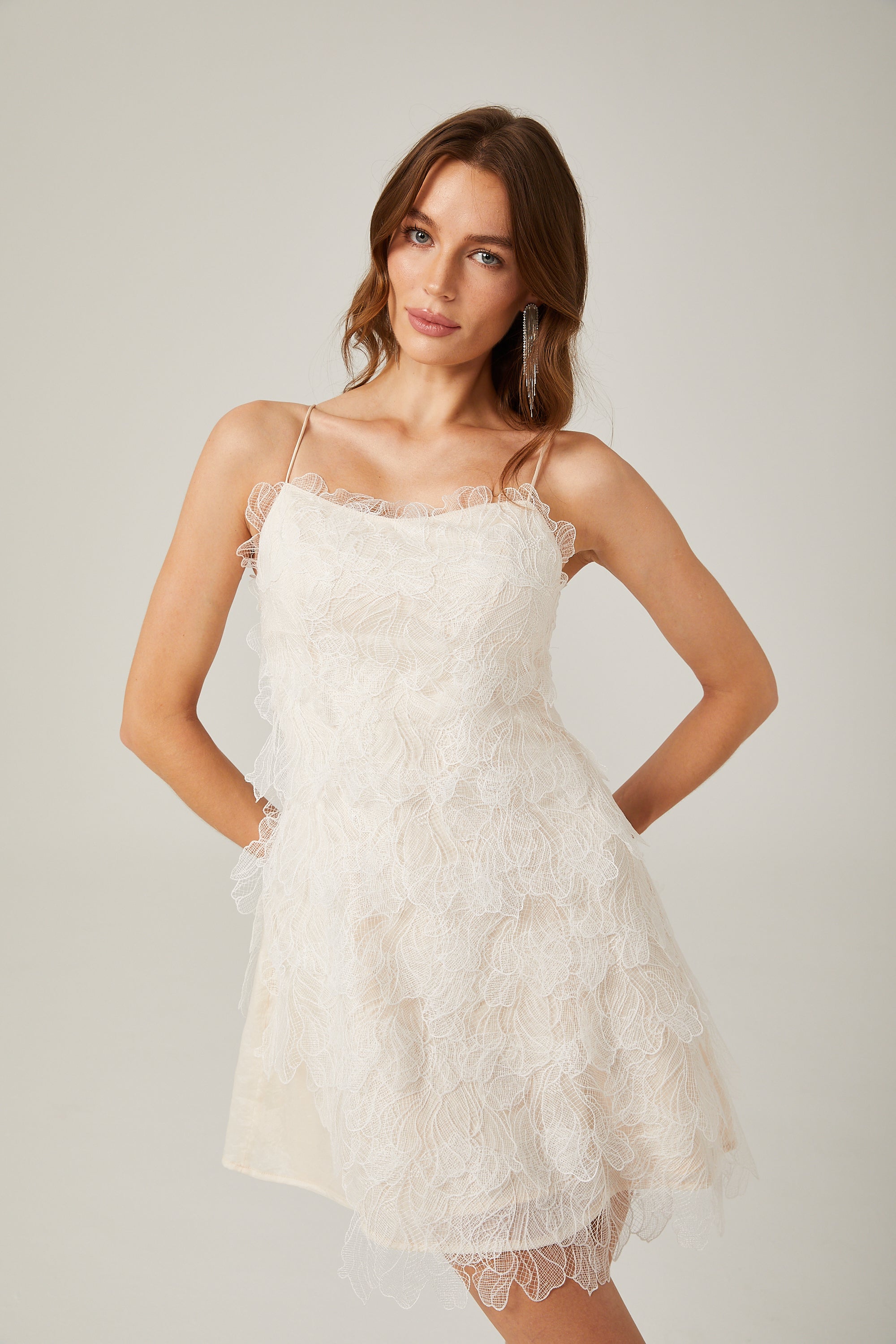 Brielle white lace sleeveless mini dress