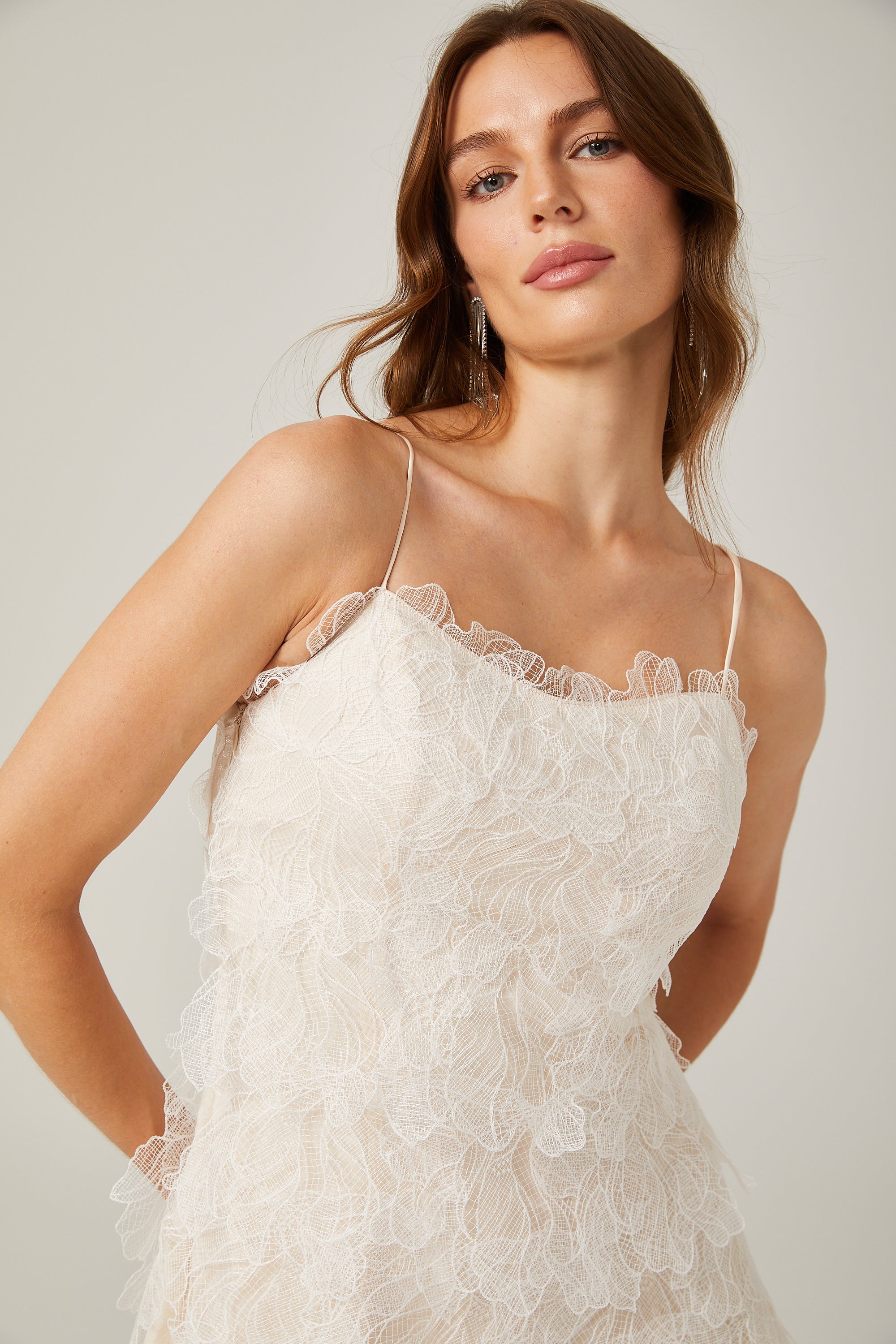 Brielle white lace sleeveless mini dress