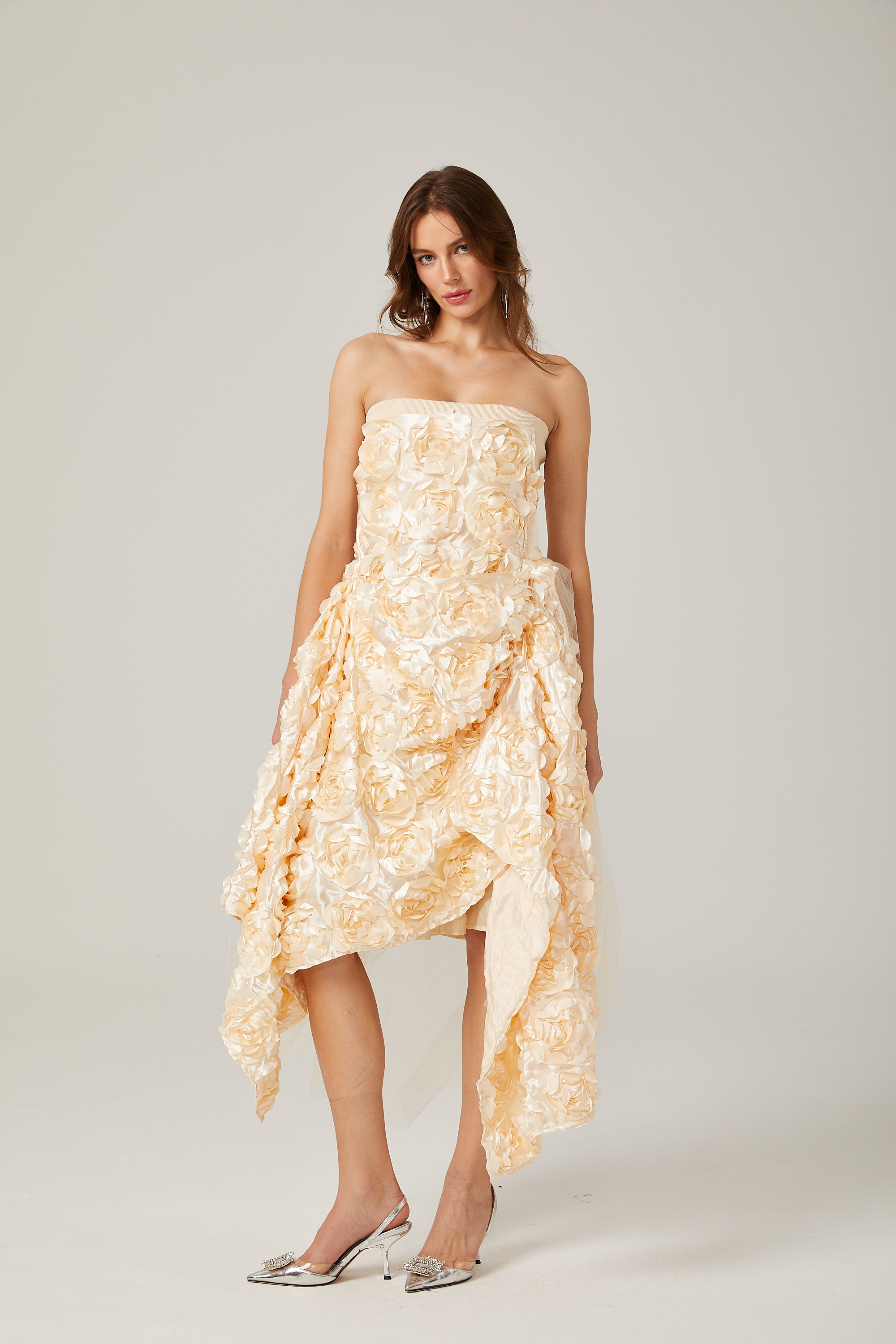 Sydel floral-appliqué asymmetric midi dress