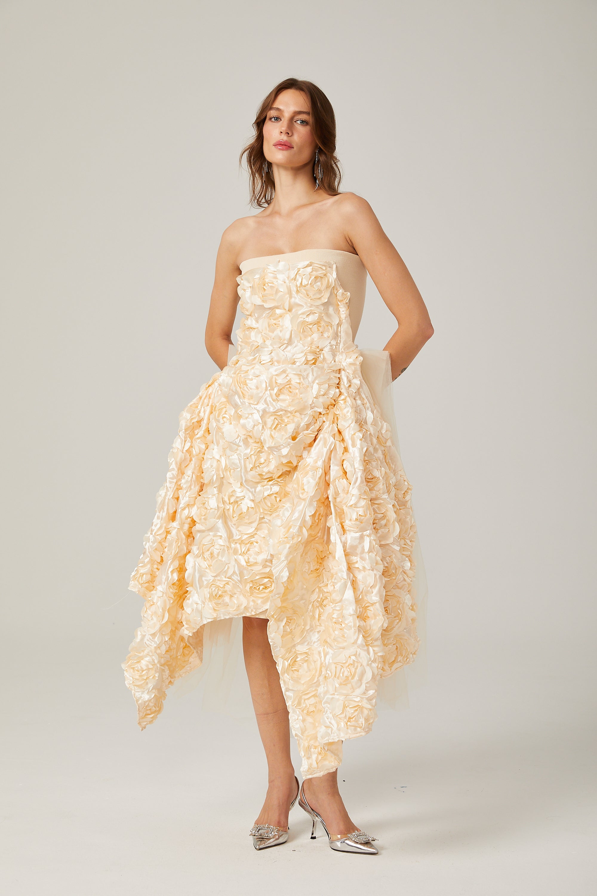 Sydel floral-appliqué asymmetric midi dress