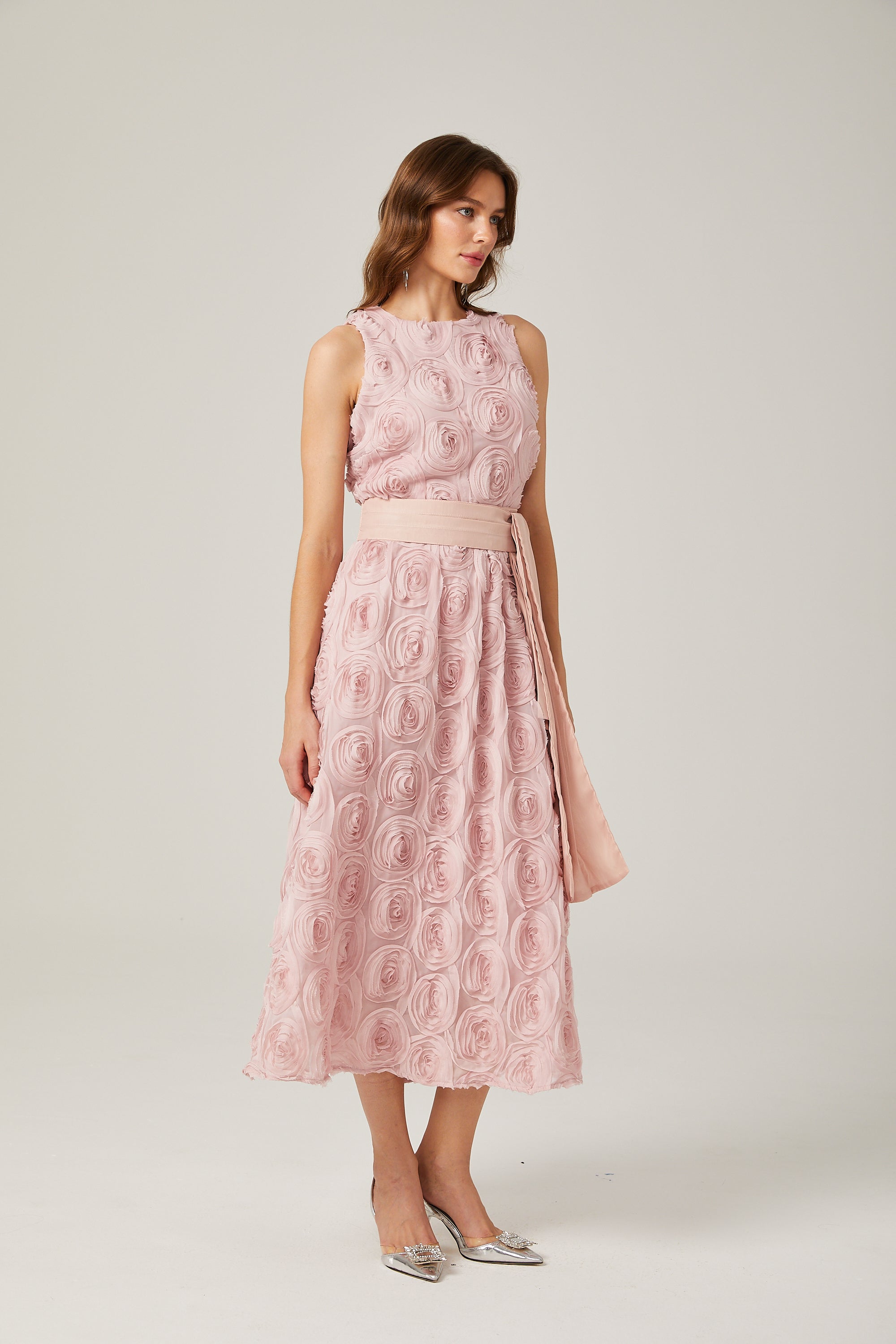 Paulette pink floral tie-waist midi dress