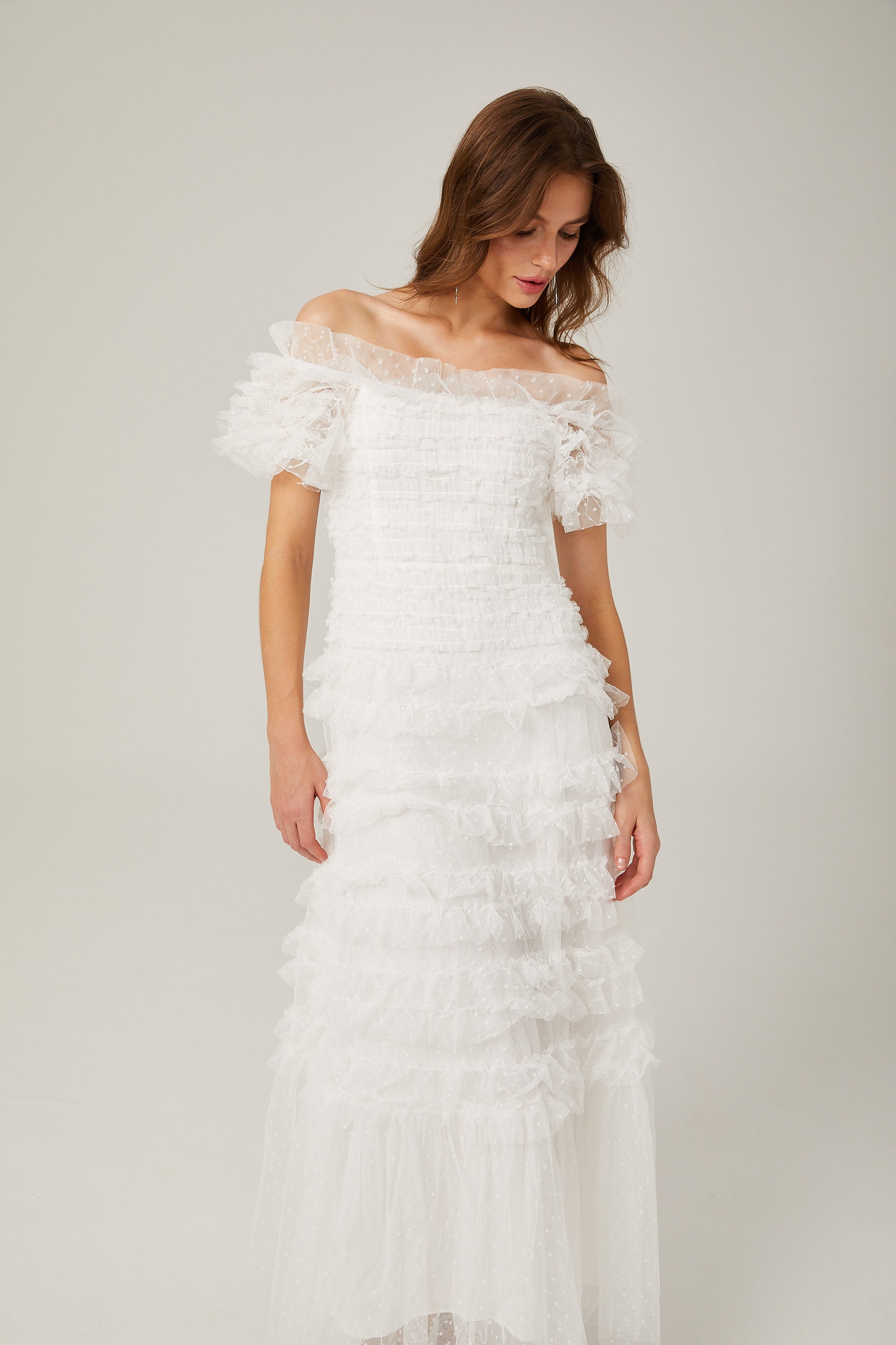 Philippine ruffled tulle tiered midi dress