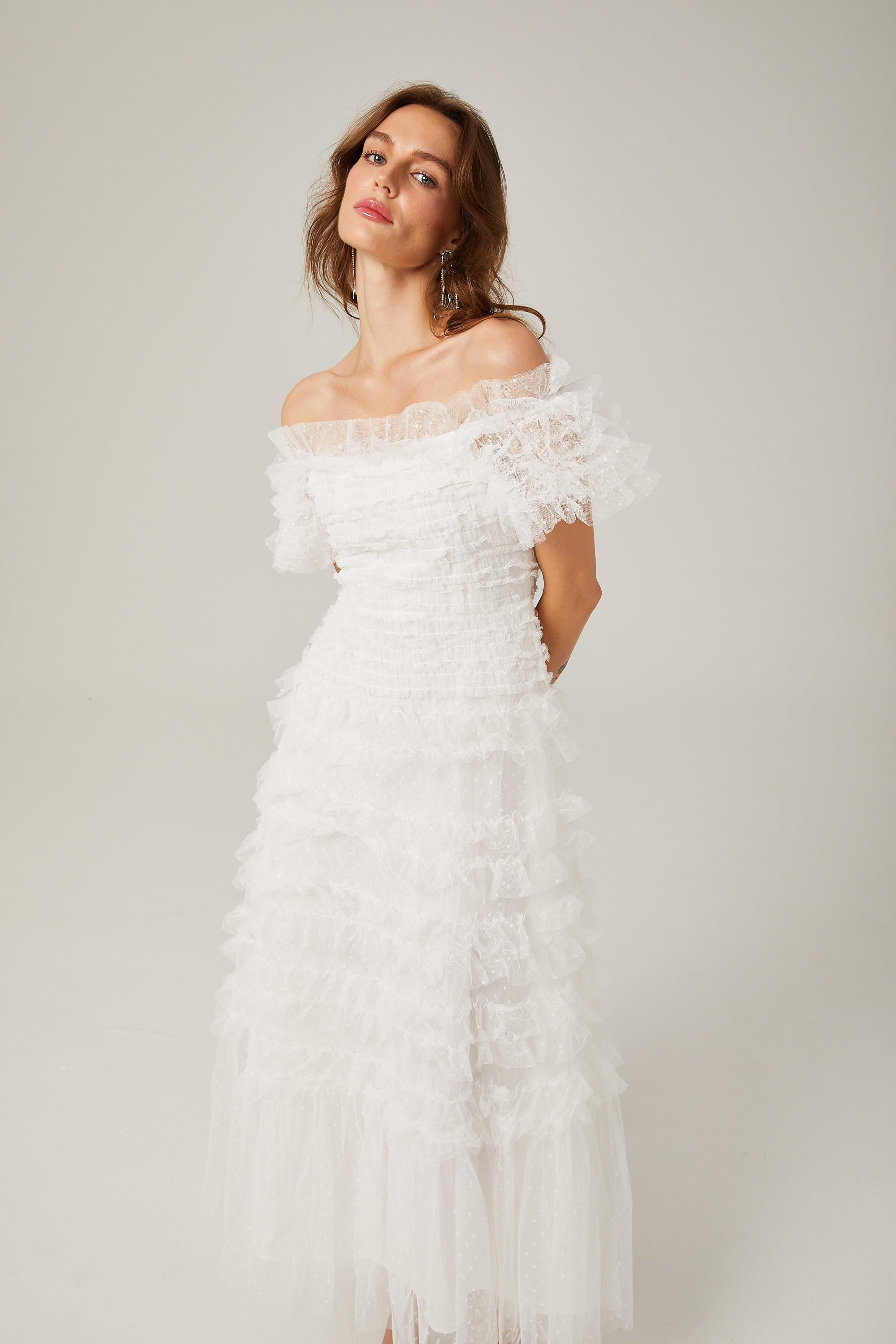 Philippine ruffled tulle tiered midi dress