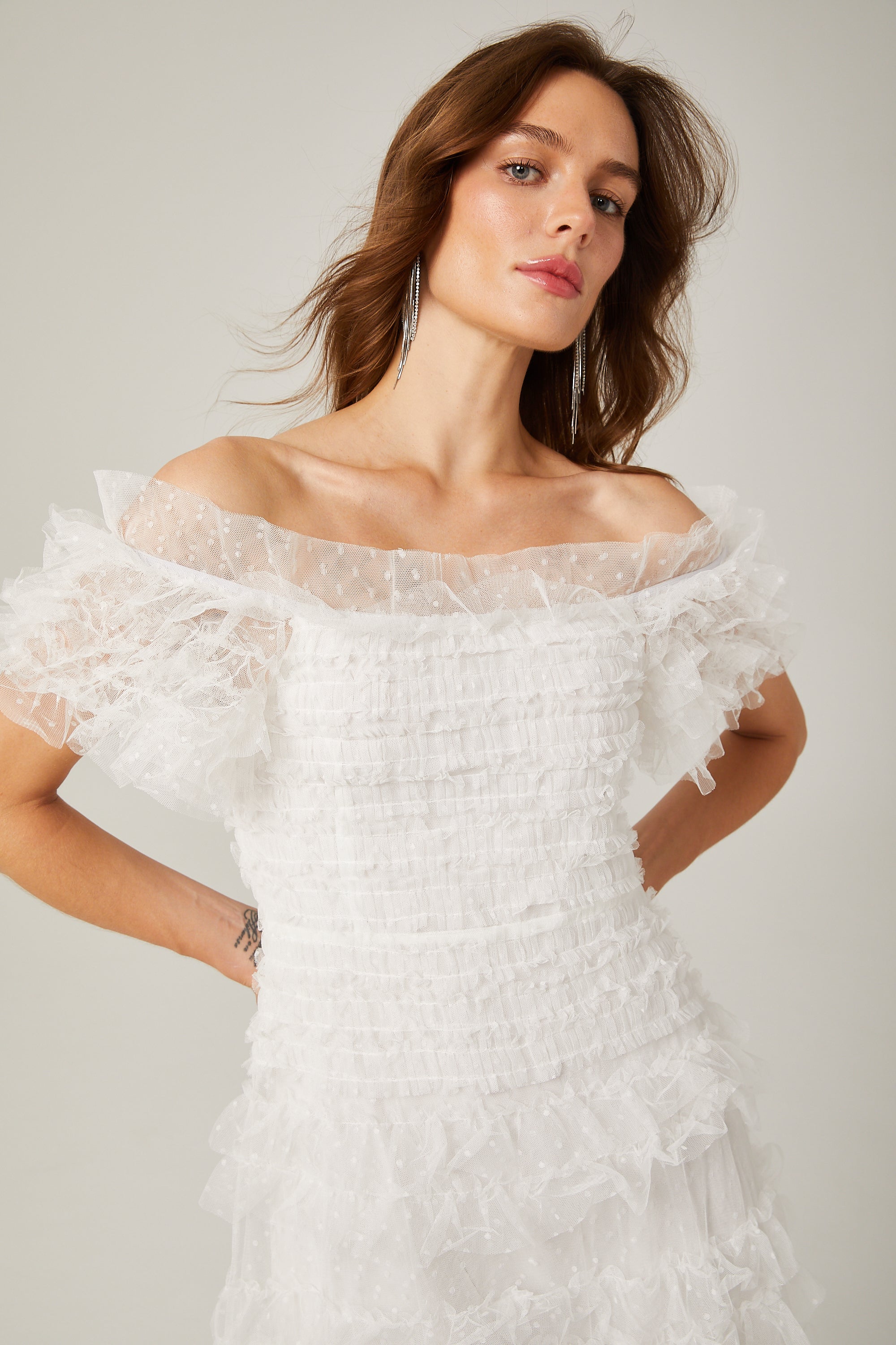 Philippine ruffled tulle tiered midi dress