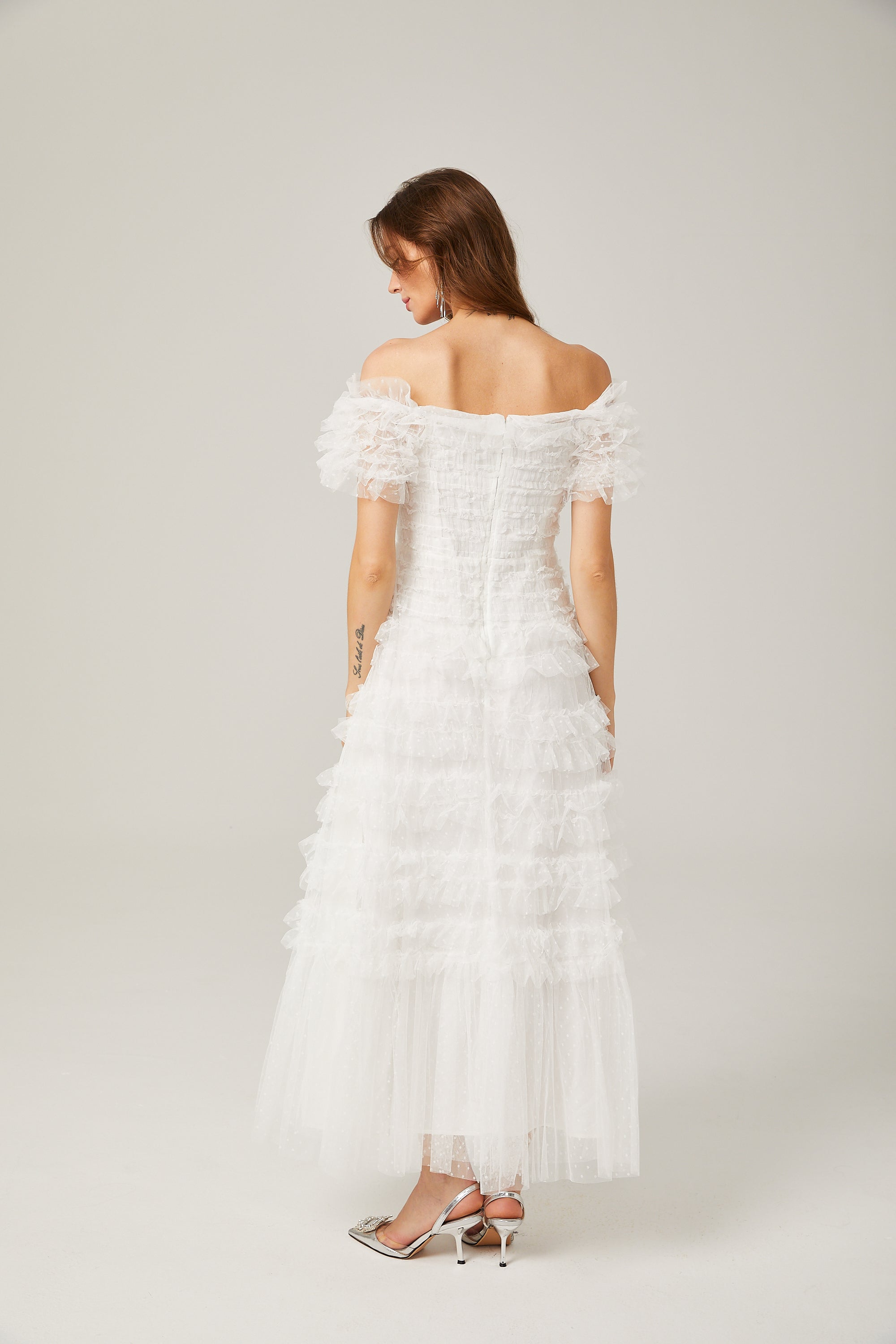 Philippine ruffled tulle tiered midi dress