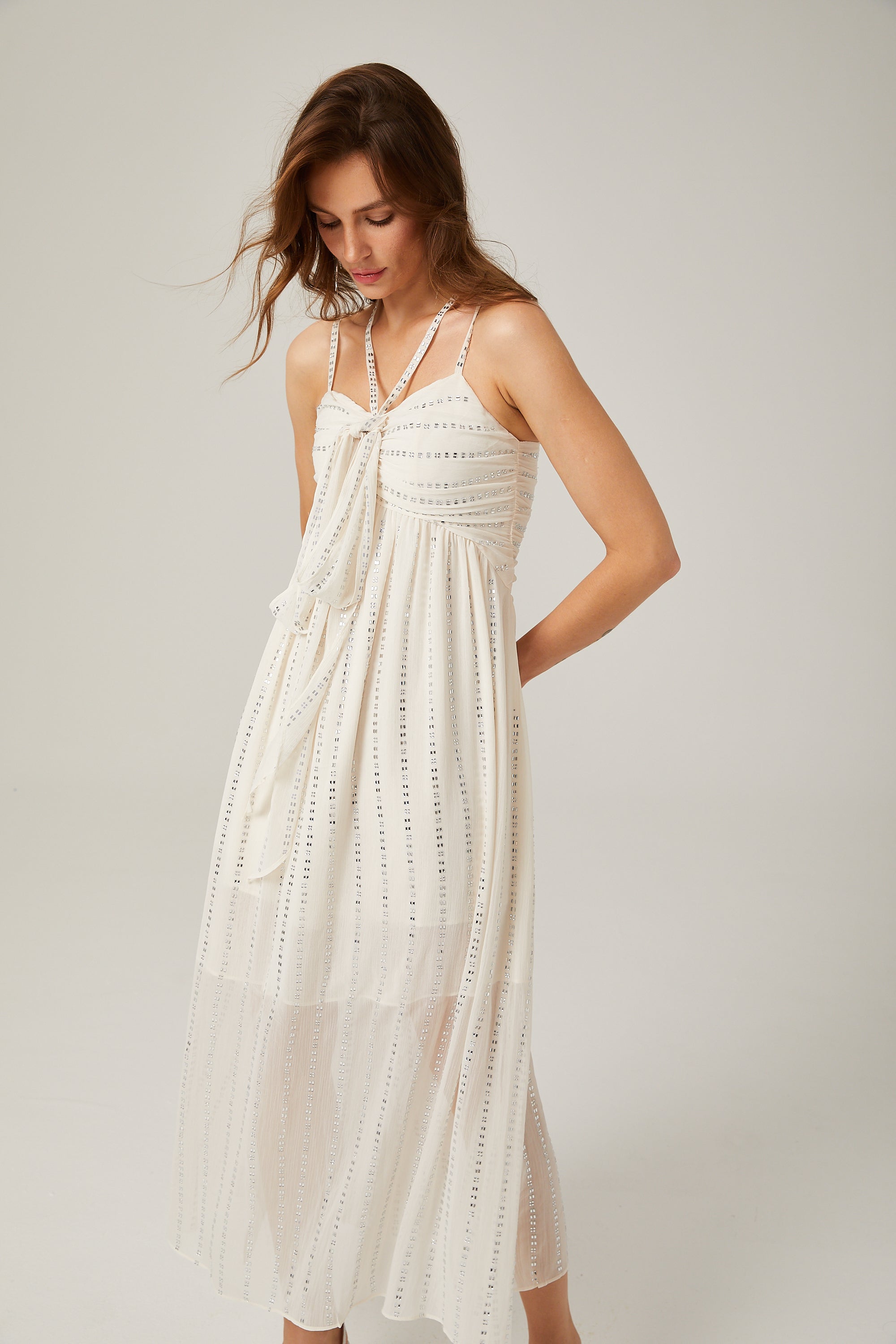 Adèle white pleated crystal-embellished midi dress