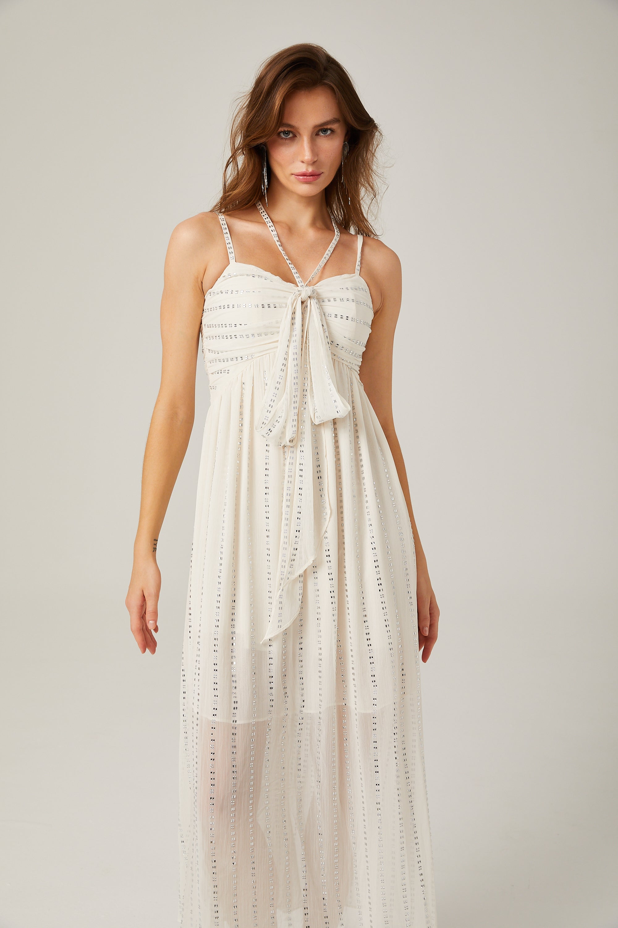 Adèle white pleated crystal-embellished midi dress