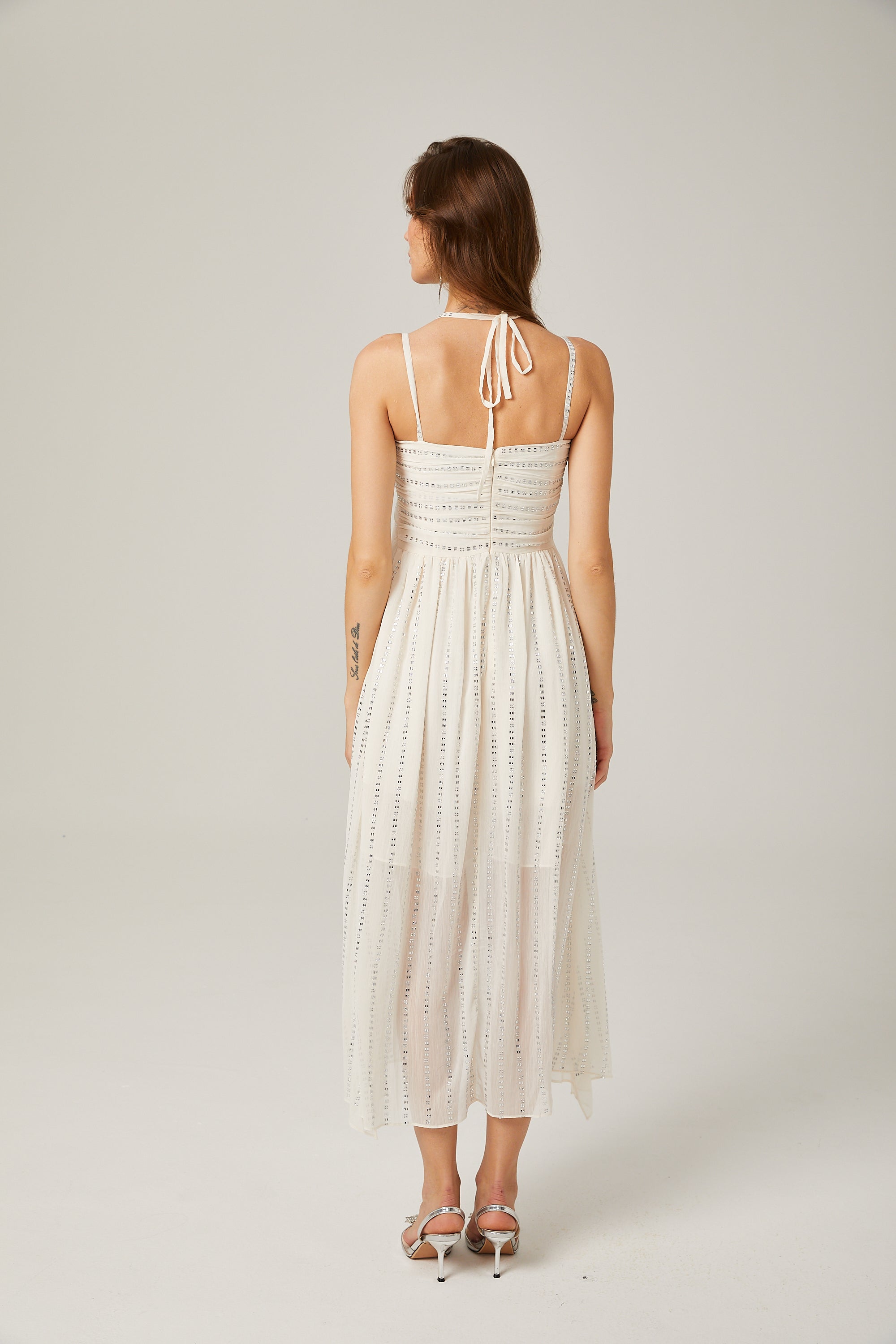 Adèle white pleated crystal-embellished midi dress