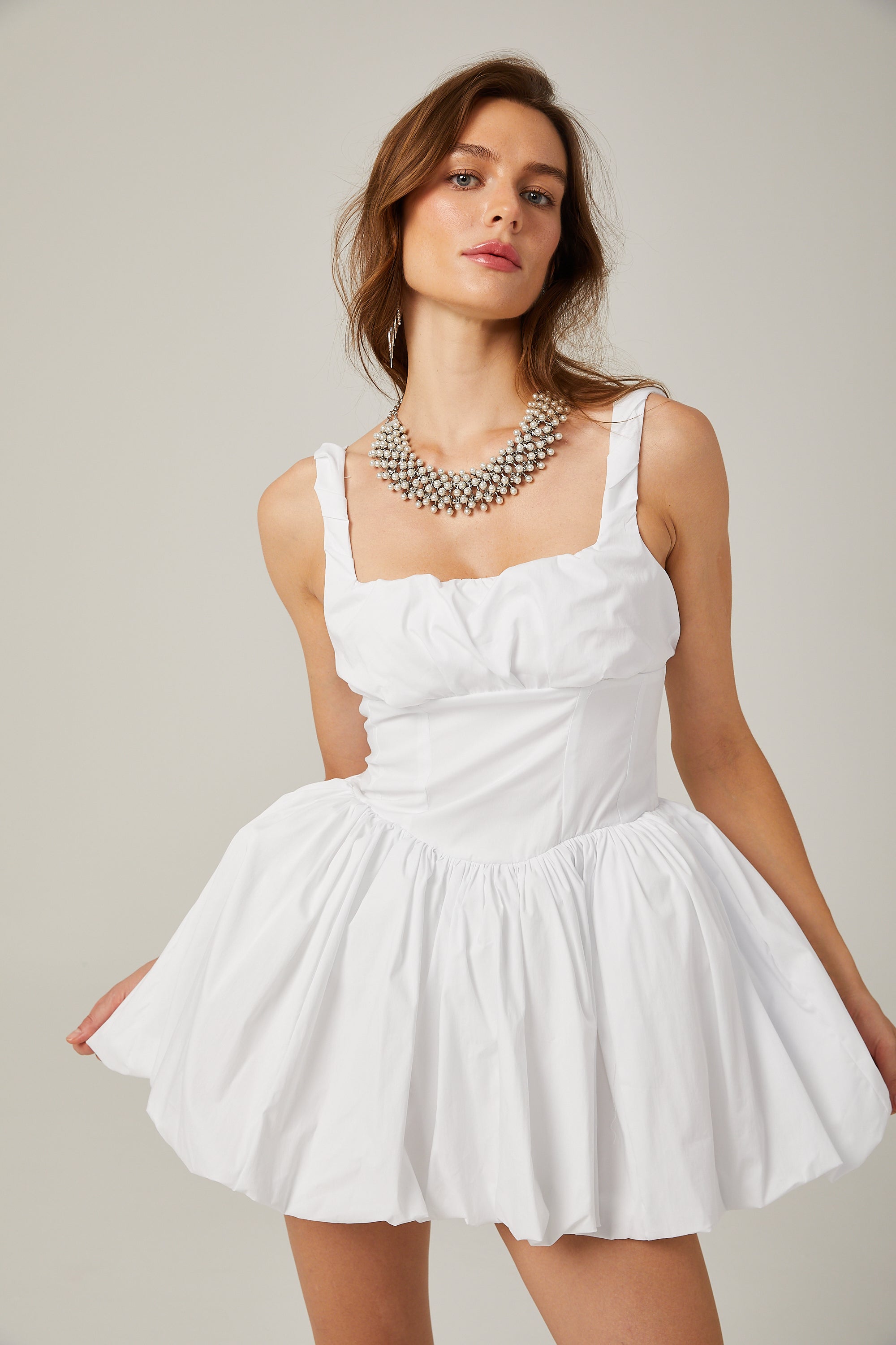 Anabella white pleated puffed mini dress