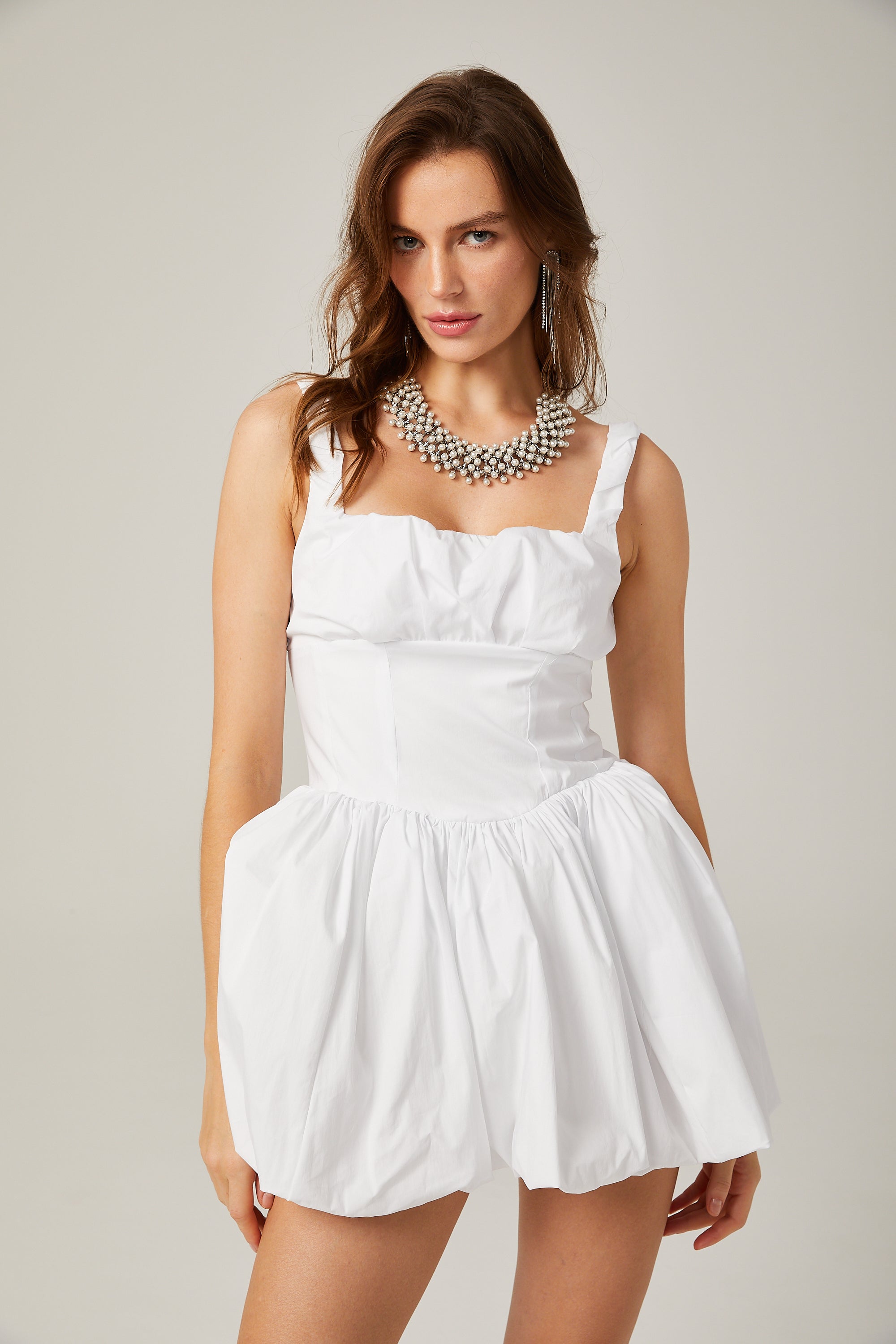 Anabella white pleated puffed mini dress