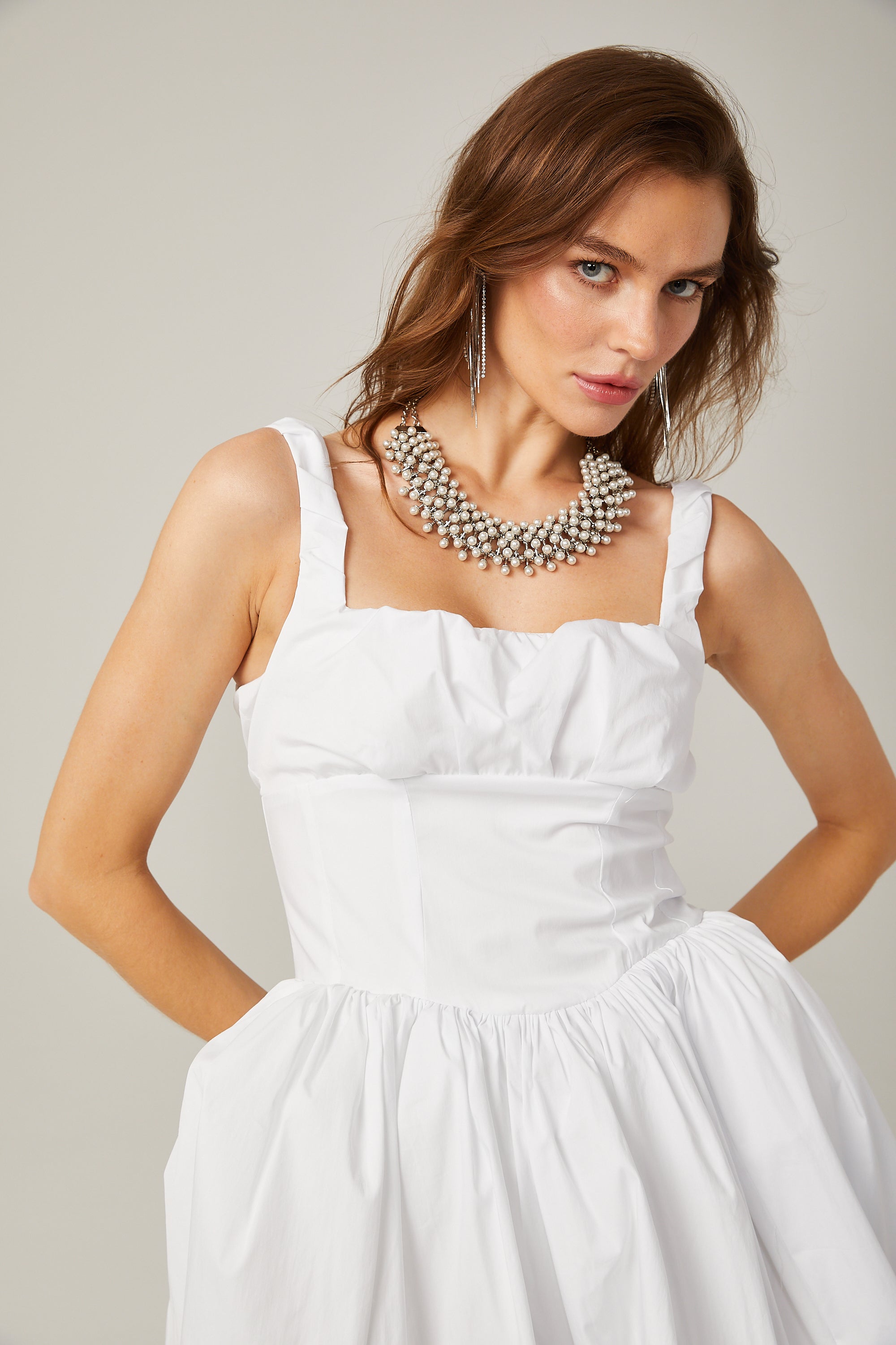 Anabella white pleated puffed mini dress