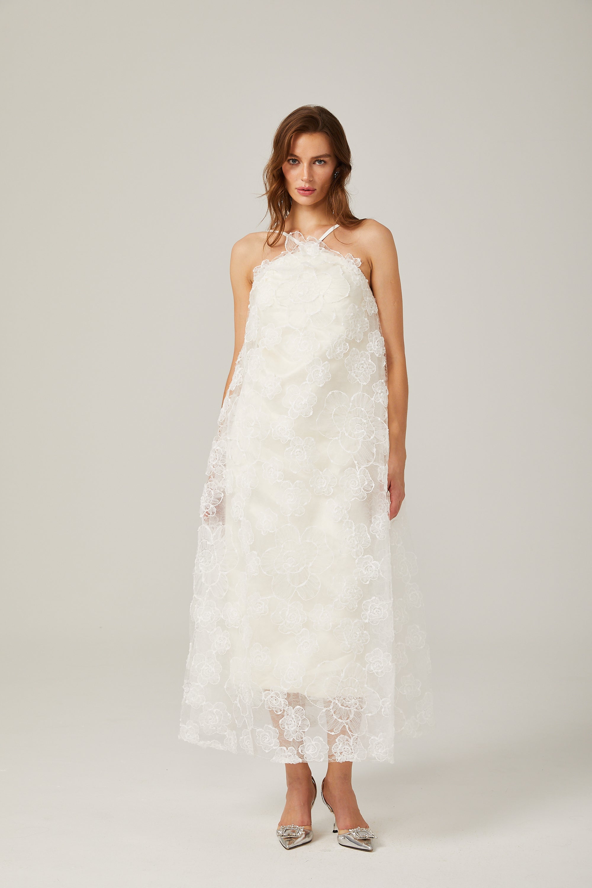 Stacie white floral-appliqué maxi dress