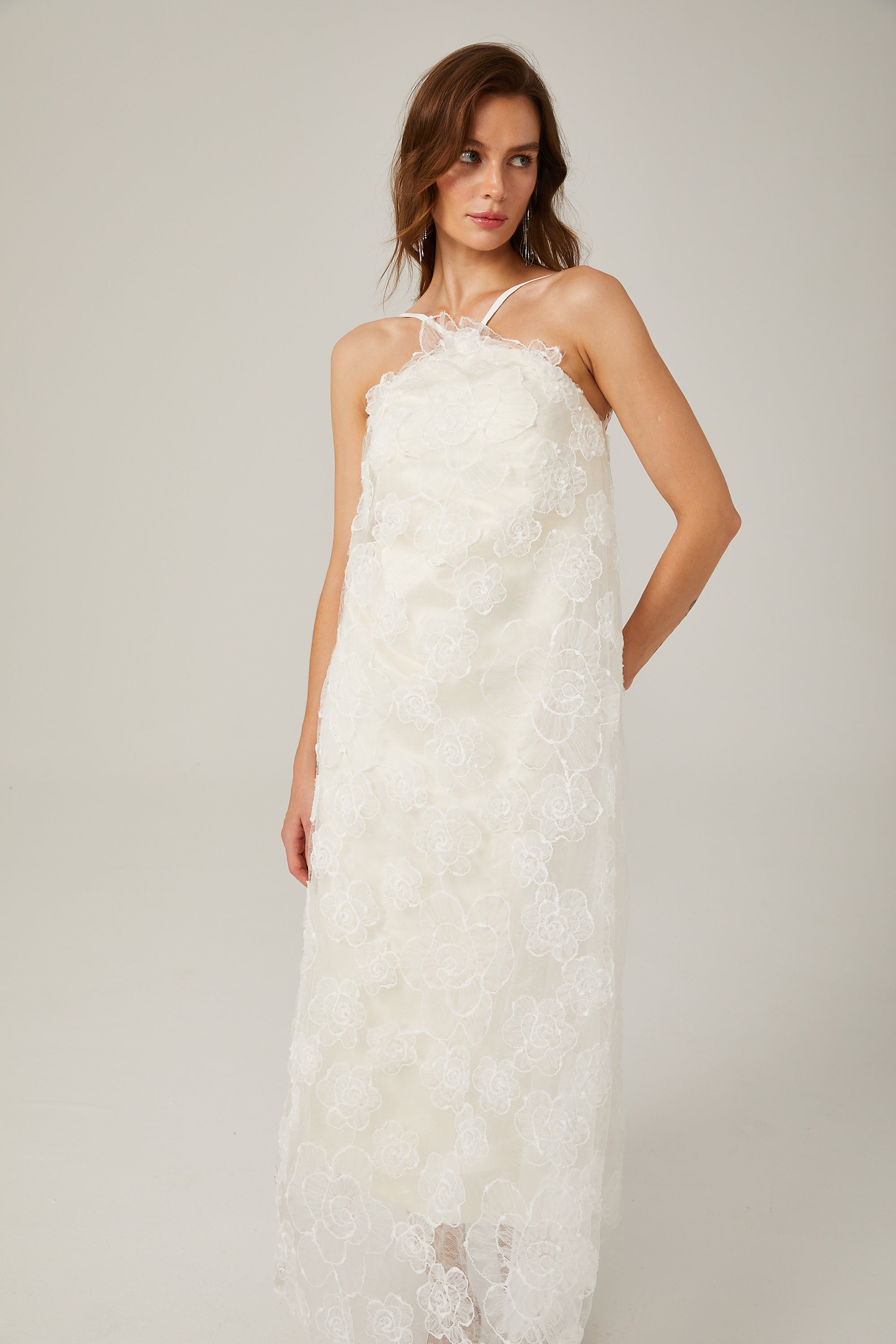 Stacie white floral-appliqué maxi dress