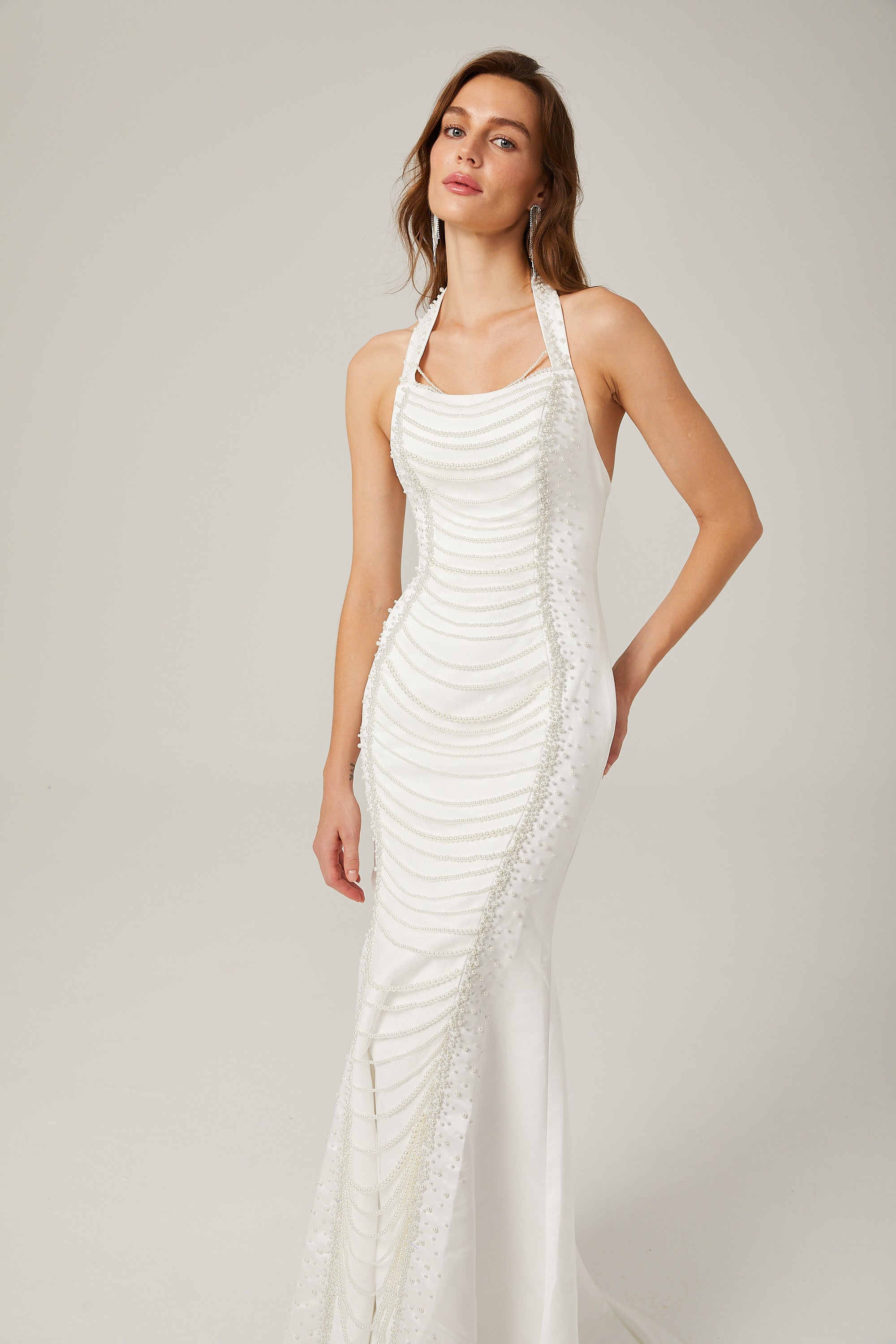 Anaïs faux-pearl halterneck maxi dress