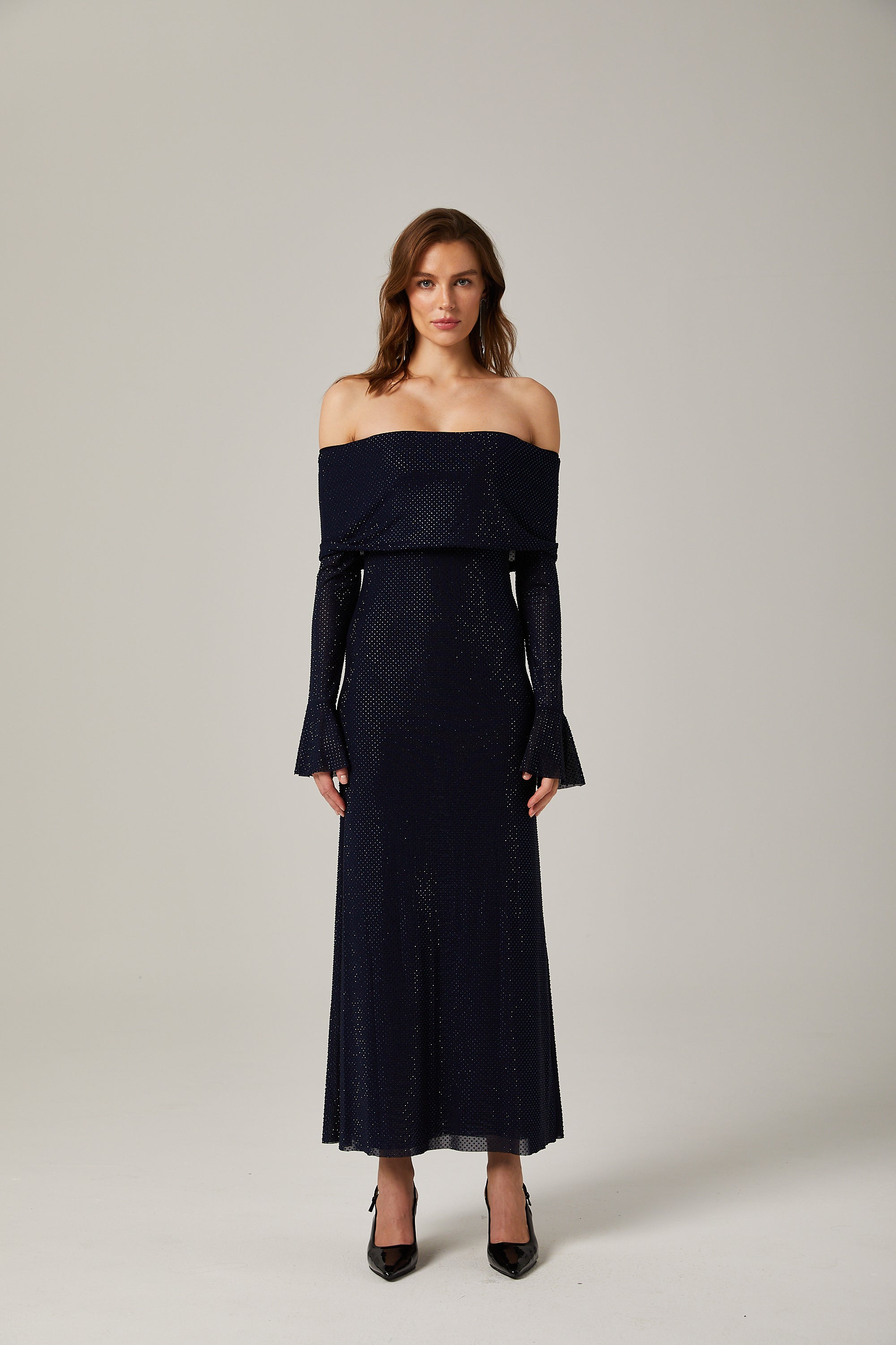 Édith dark-blue embellished maxi dress