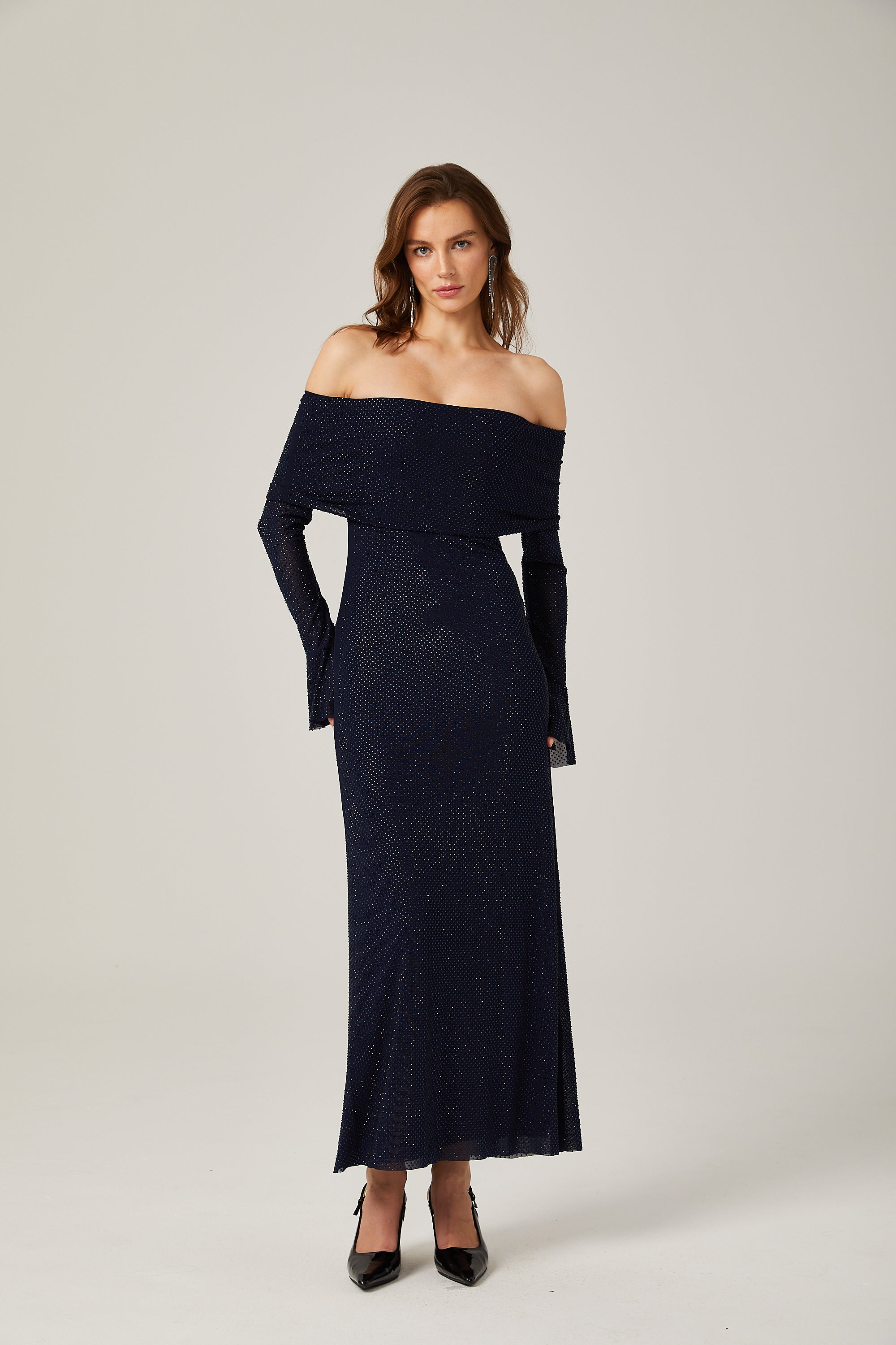 Édith dark-blue embellished maxi dress