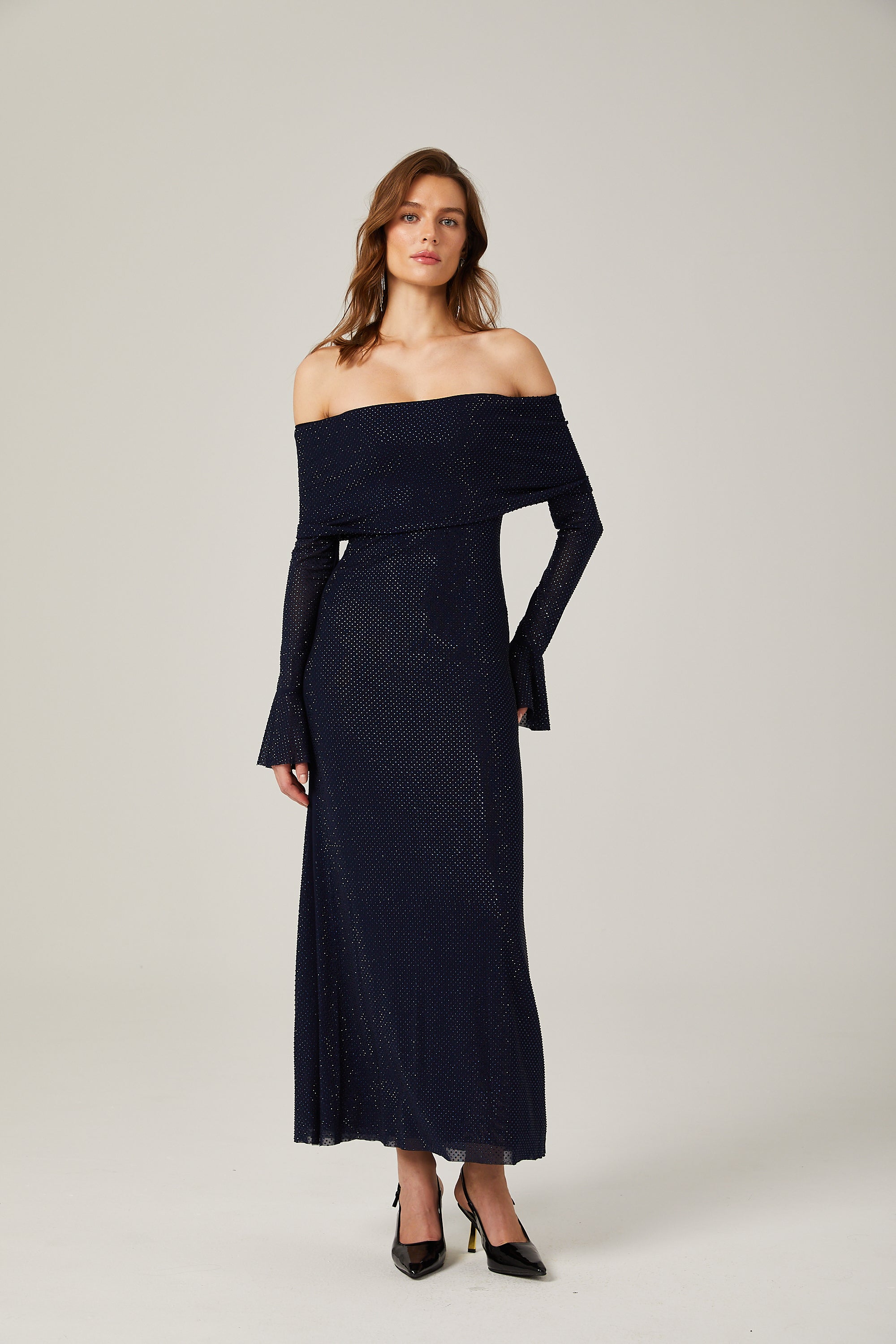 Édith dark-blue embellished maxi dress