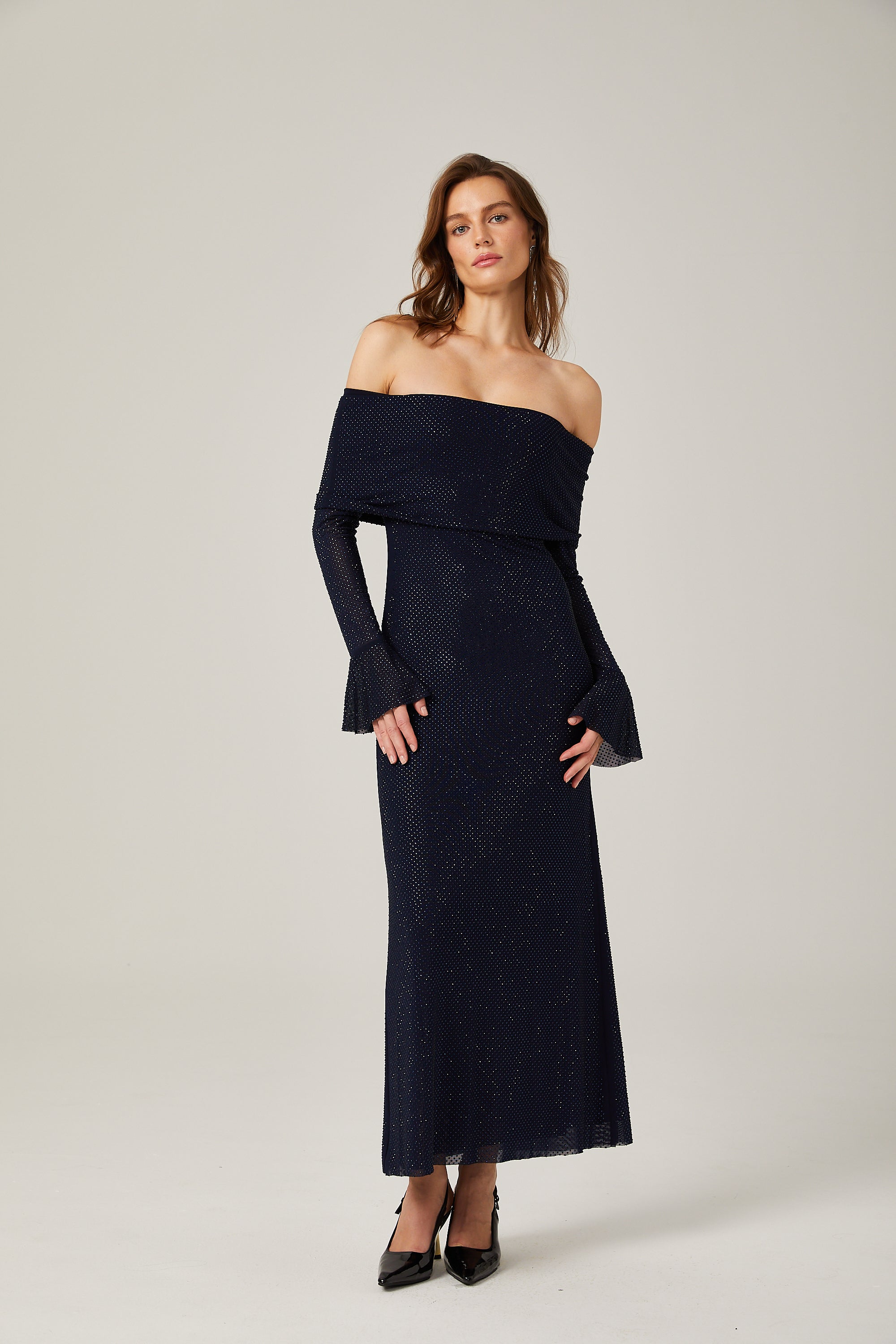 Édith dark-blue embellished maxi dress