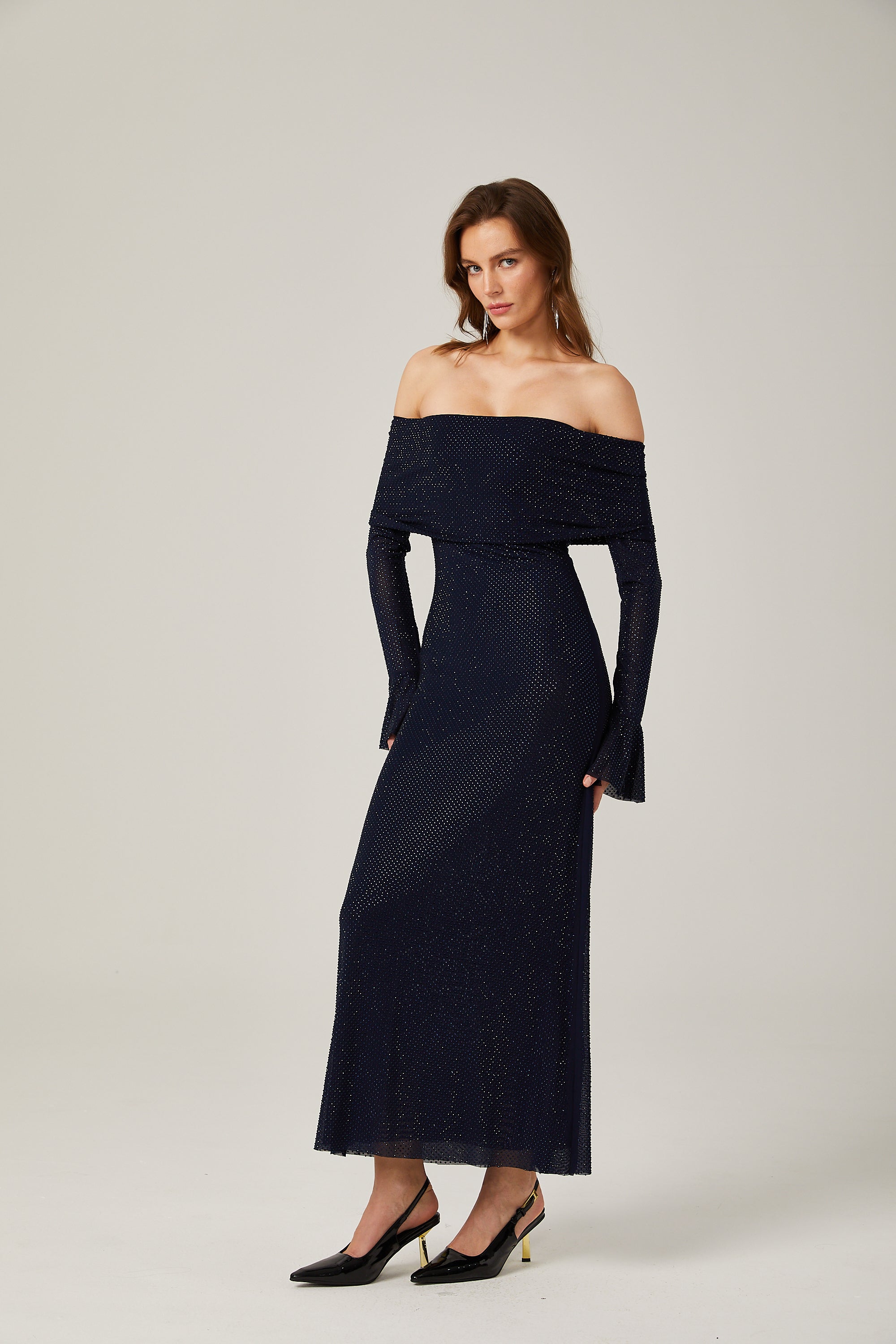 Édith dark-blue embellished maxi dress