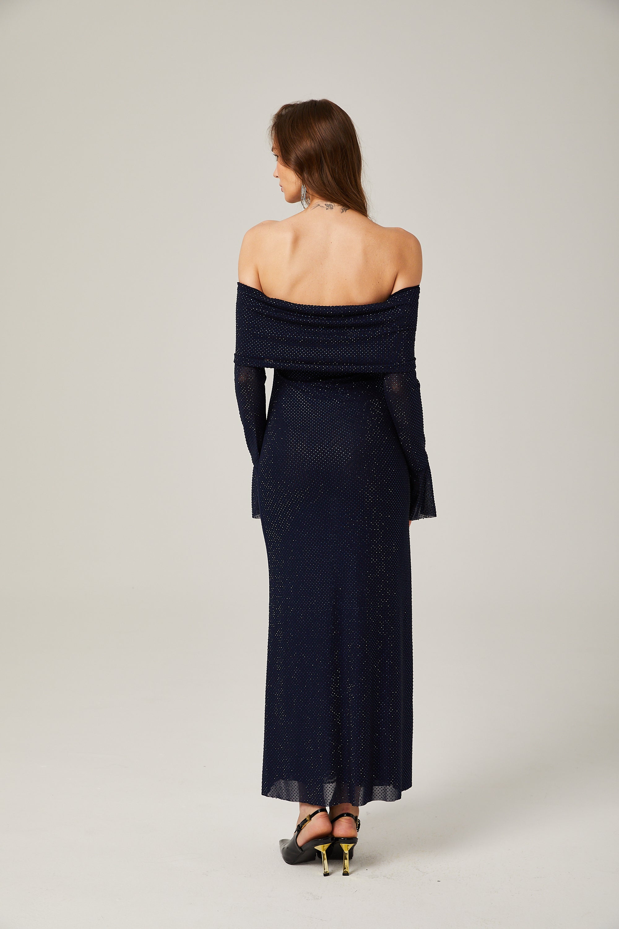 Édith dark-blue embellished maxi dress