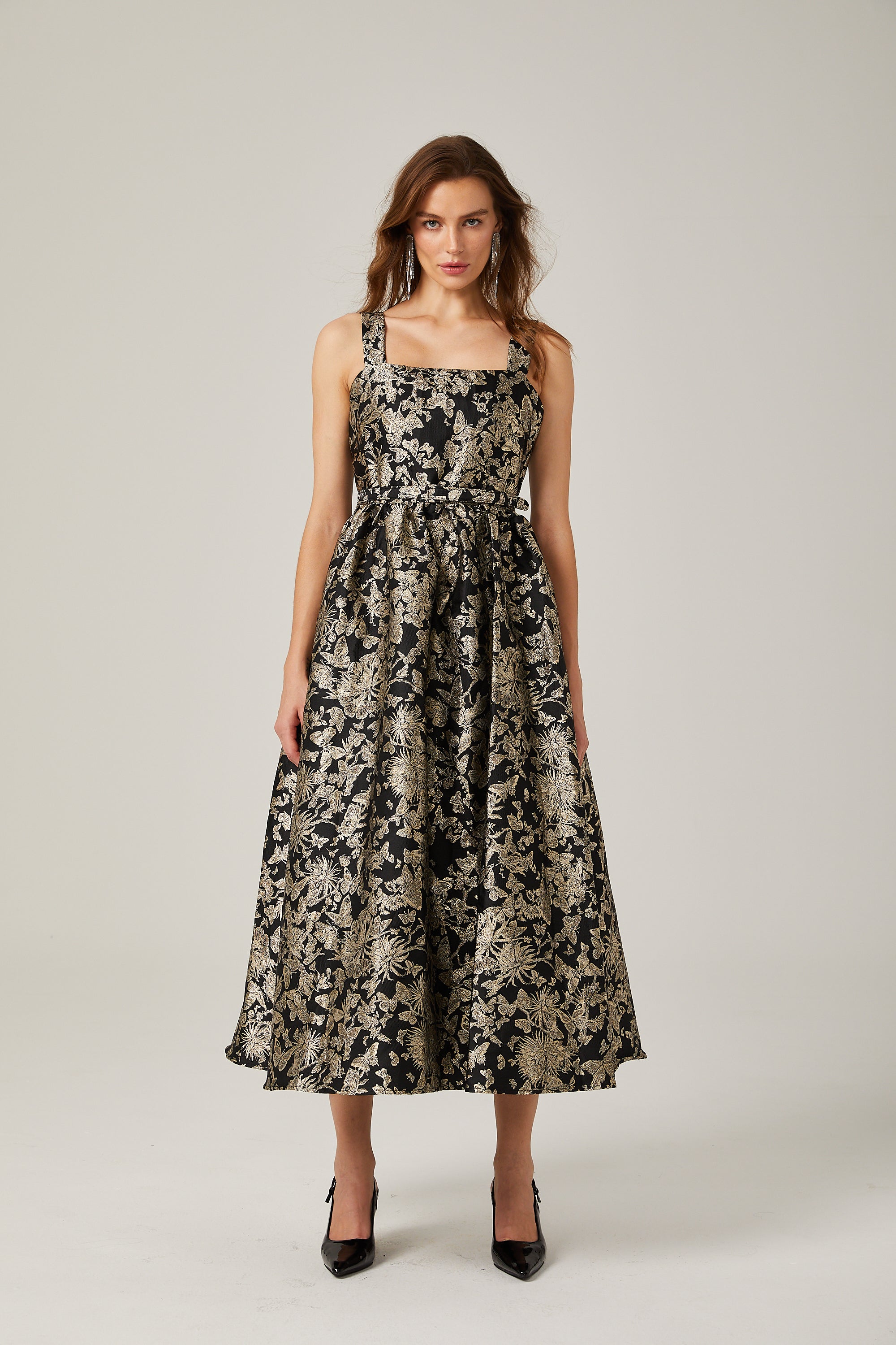 Nadia jacquard flared midi dress