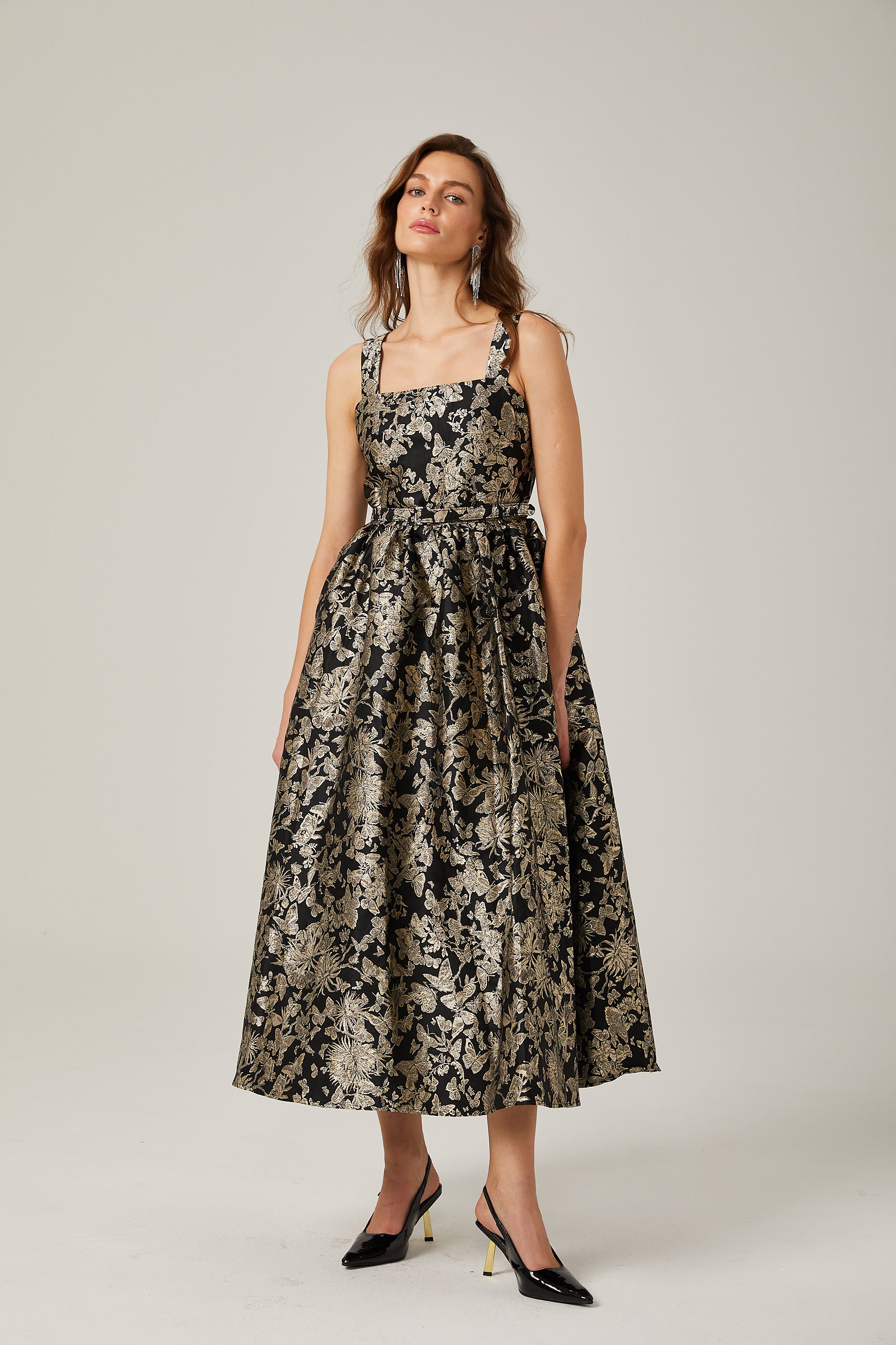 Nadia jacquard flared midi dress