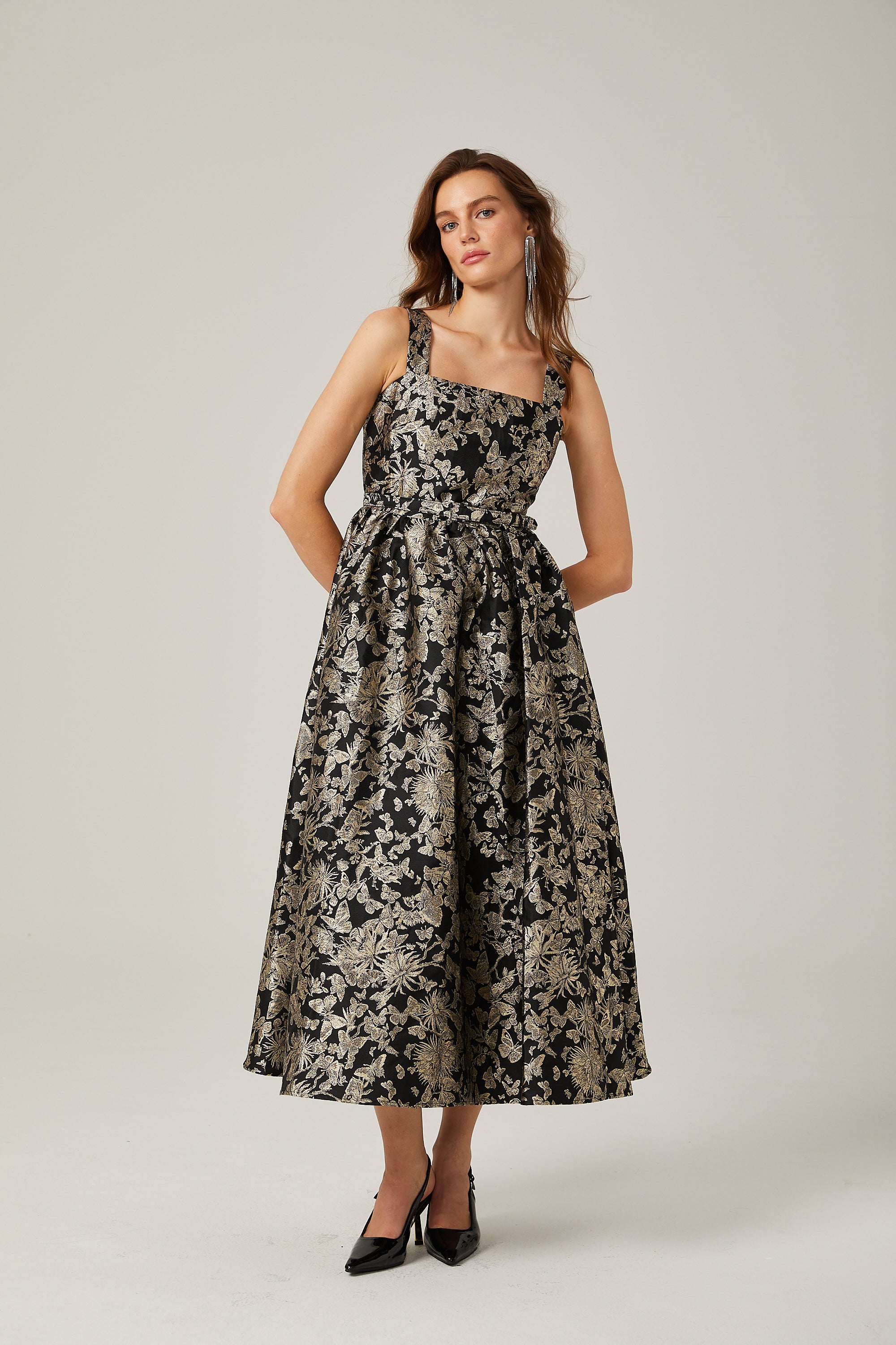 Nadia jacquard flared midi dress