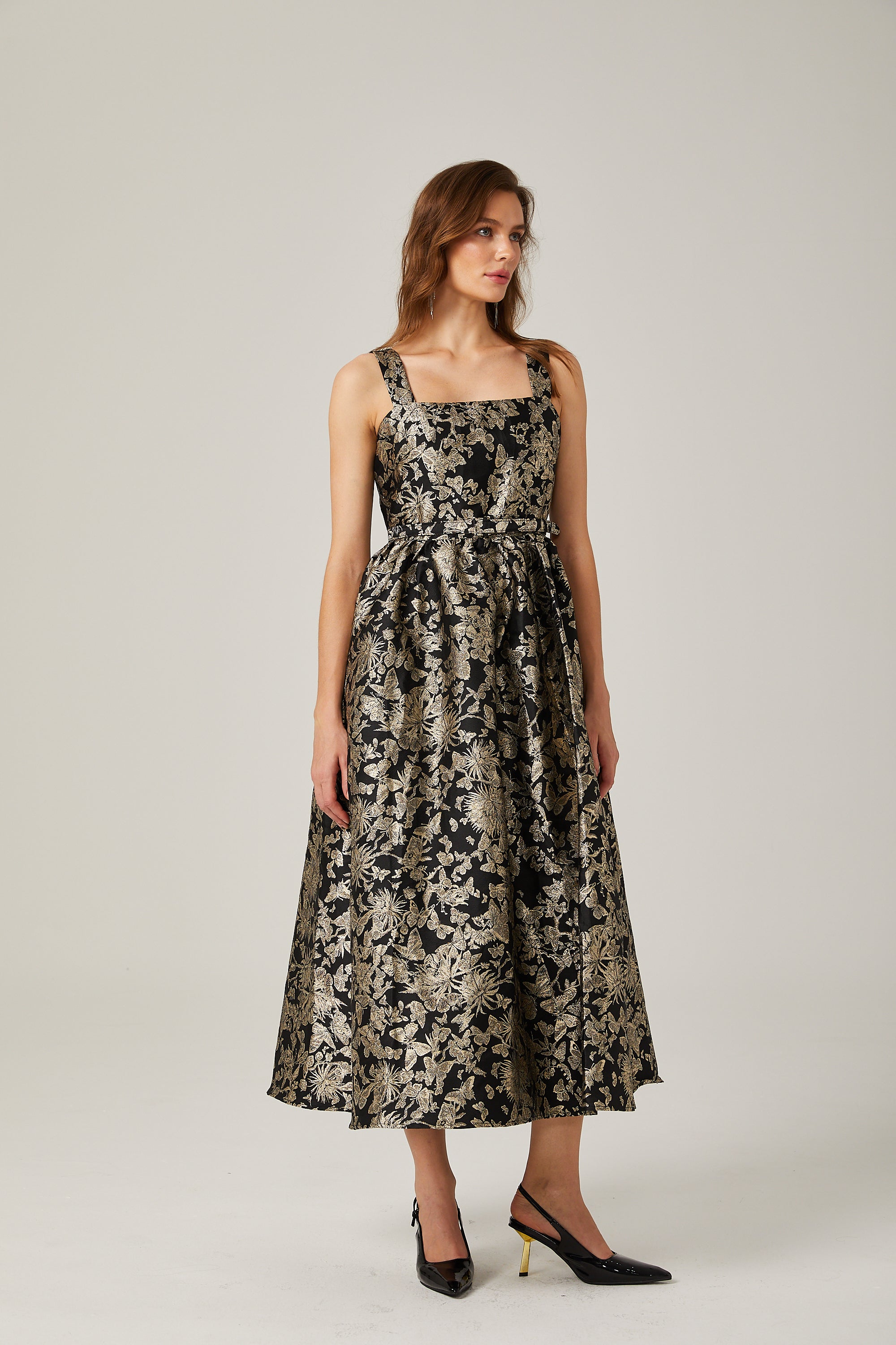 Nadia jacquard flared midi dress