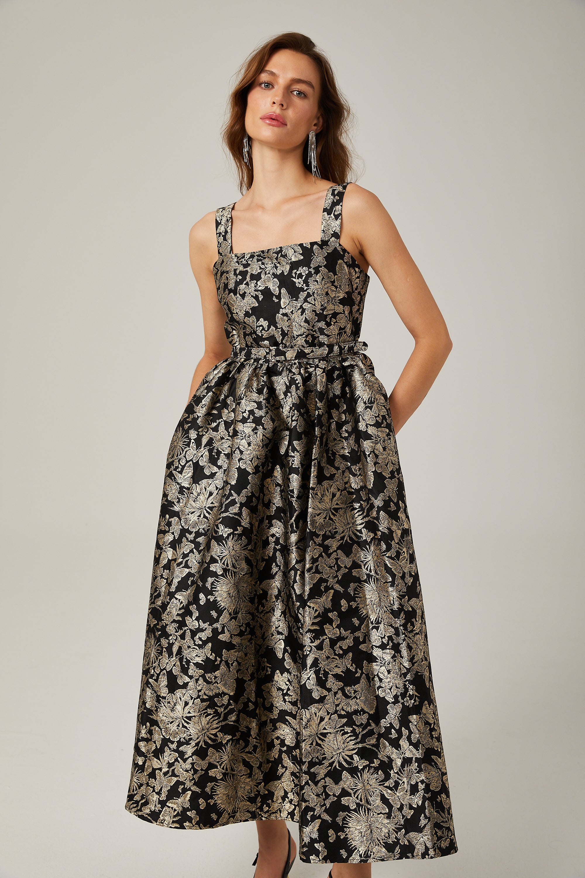 Nadia jacquard flared midi dress