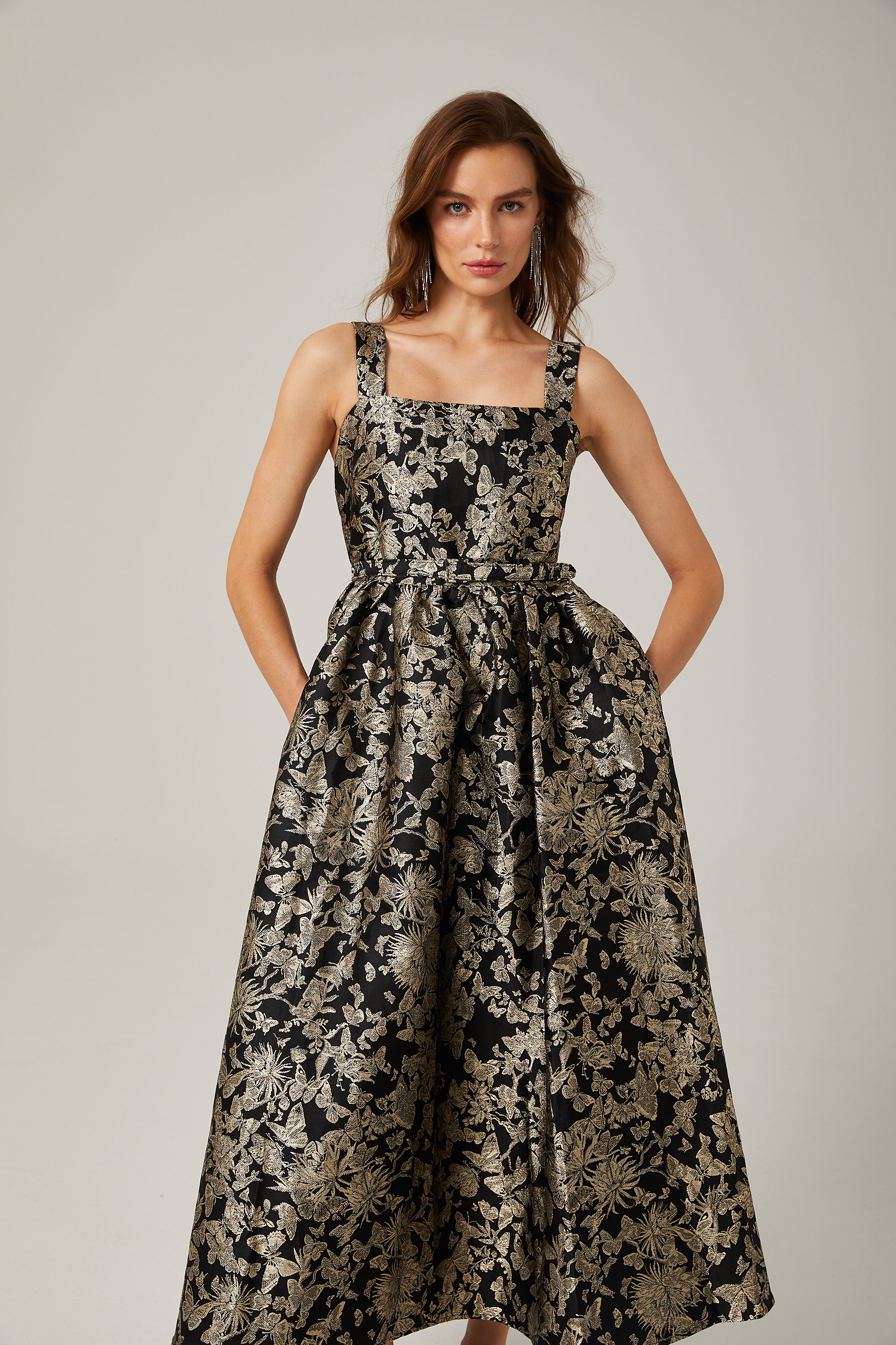 Nadia jacquard flared midi dress