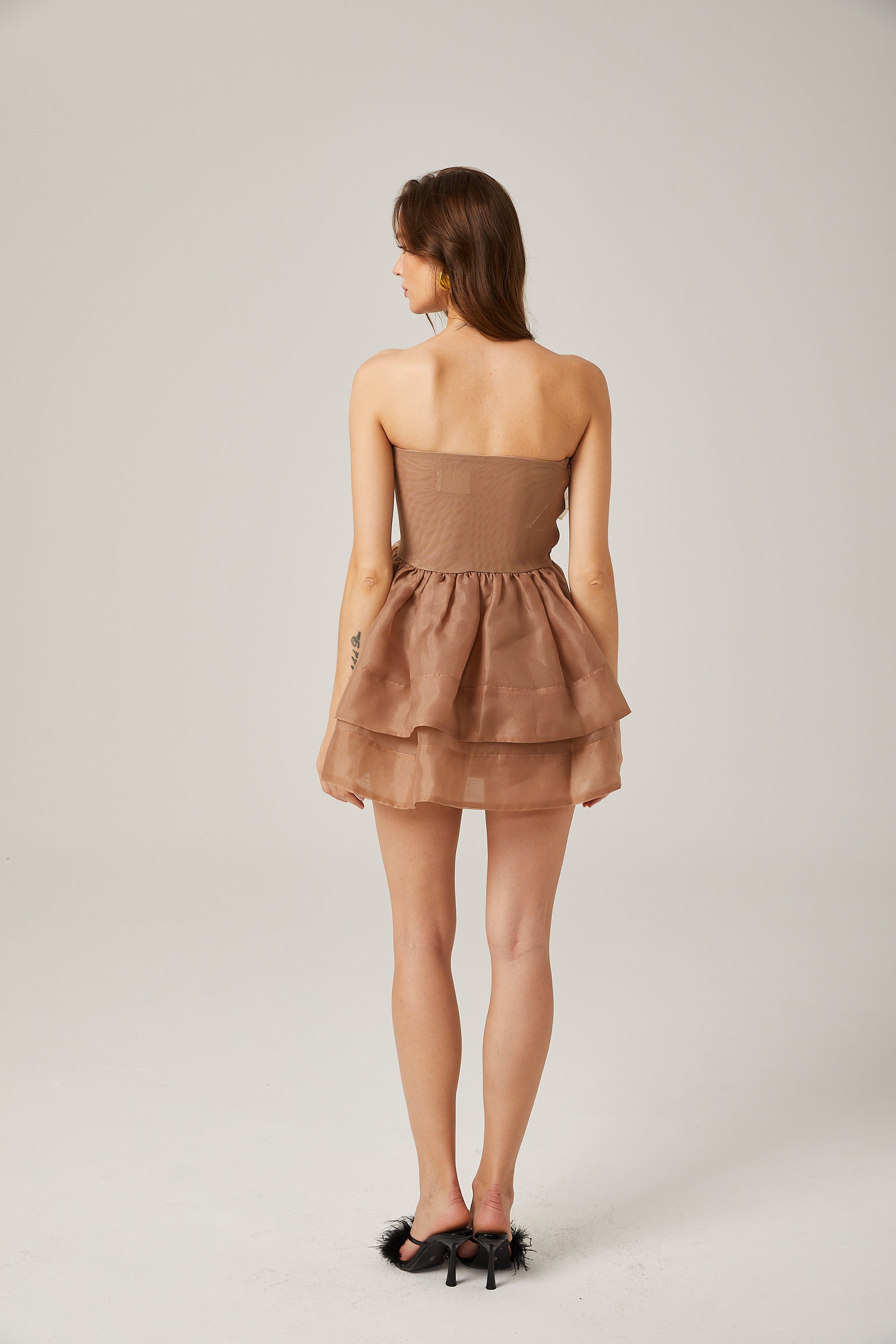 Liliane brown floral tulle mini dress