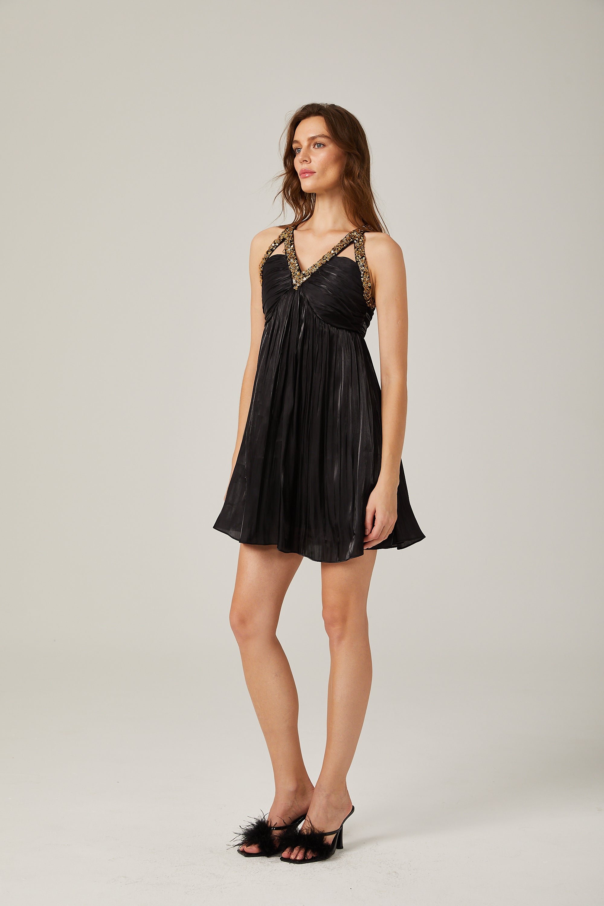 Therese black embellished satin mini dress