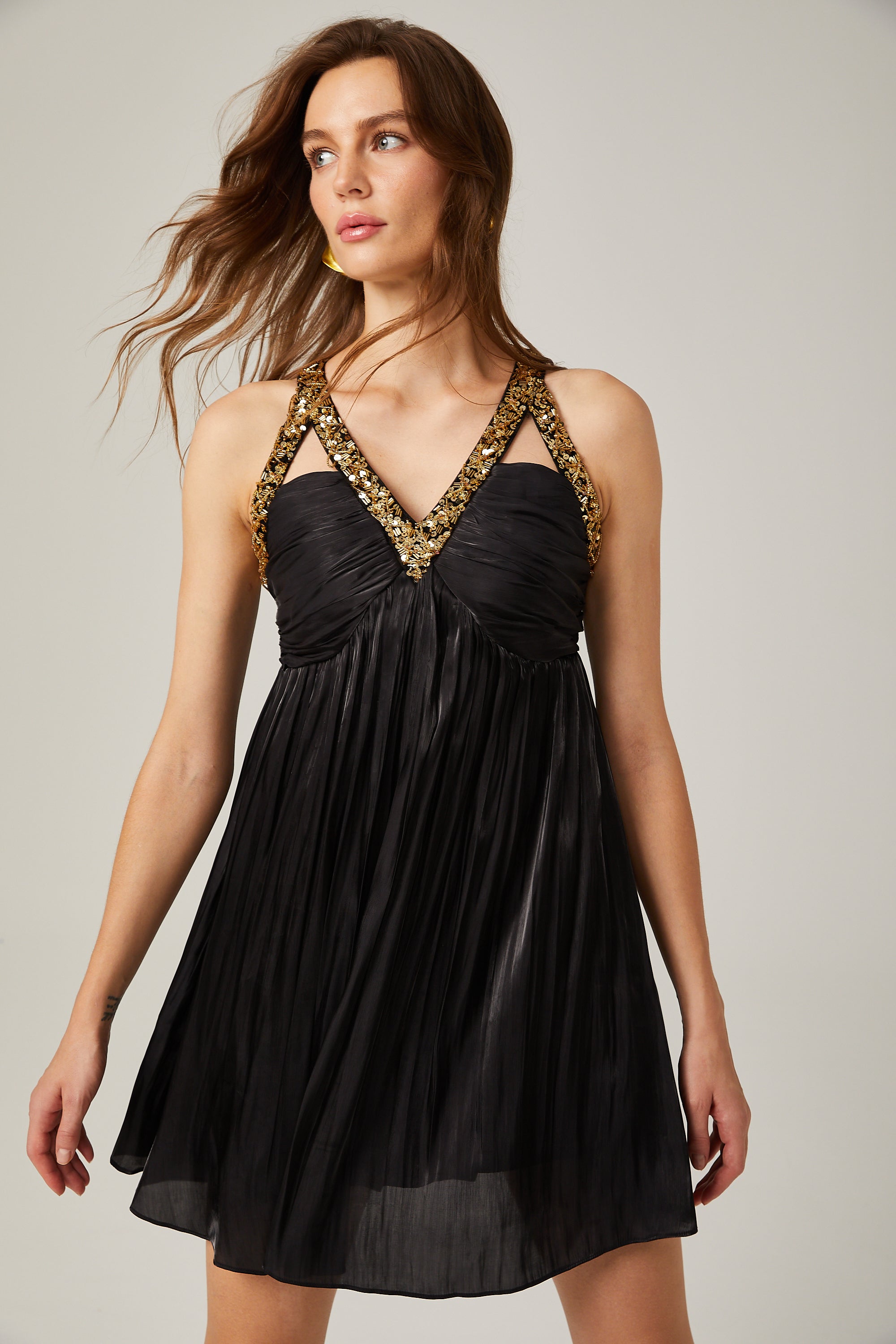 Therese black embellished satin mini dress