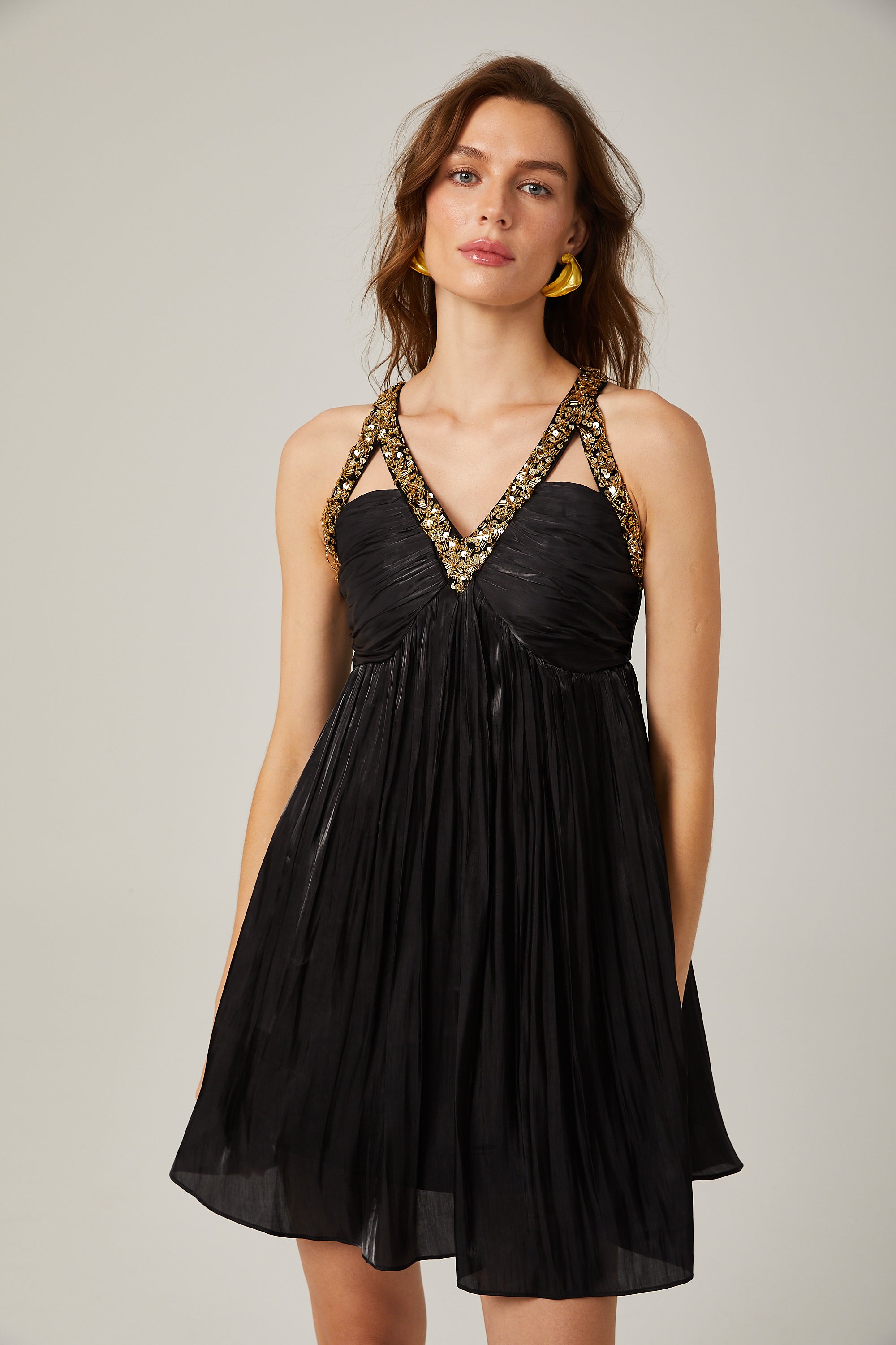 Therese black embellished satin mini dress