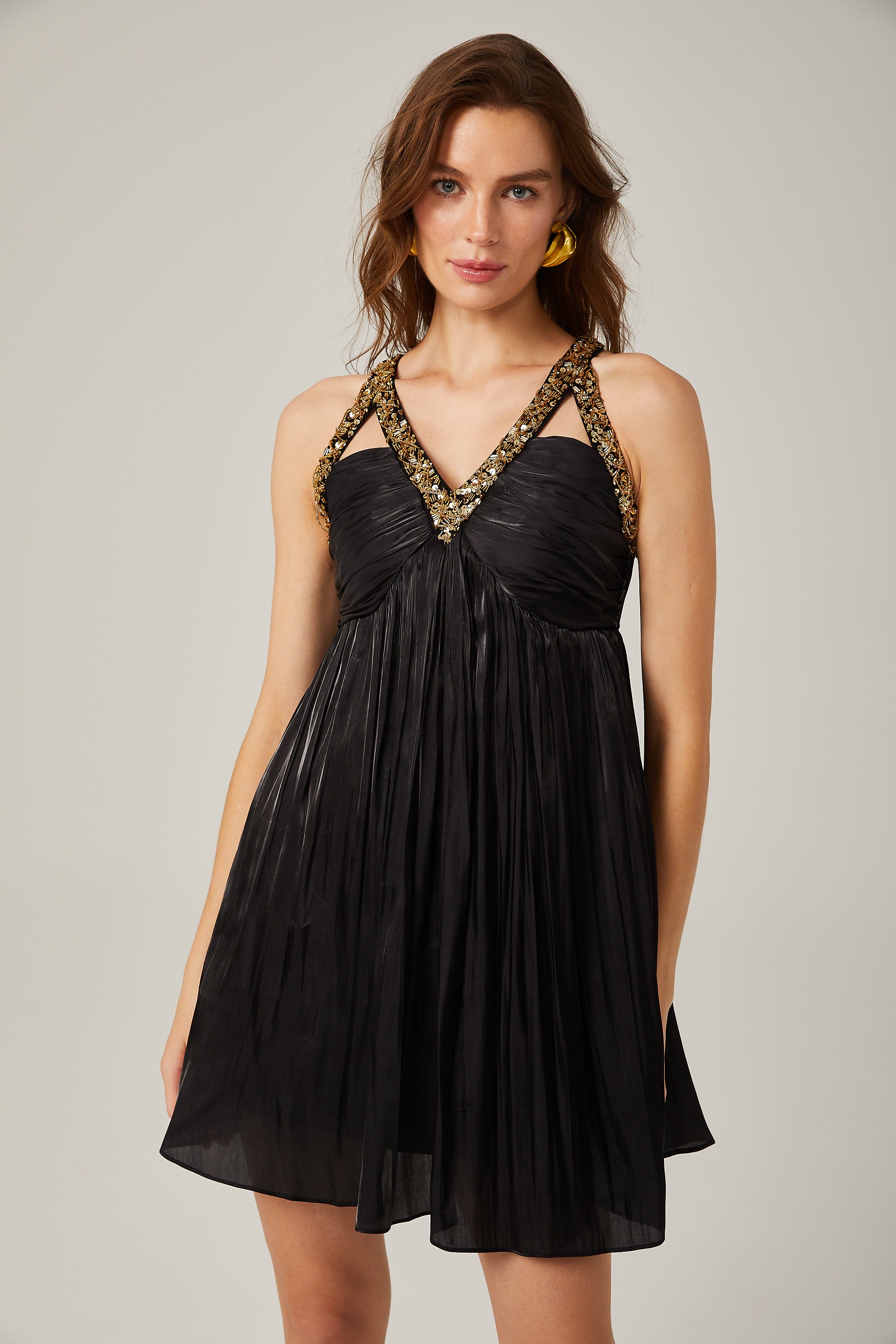 Therese black embellished satin mini dress