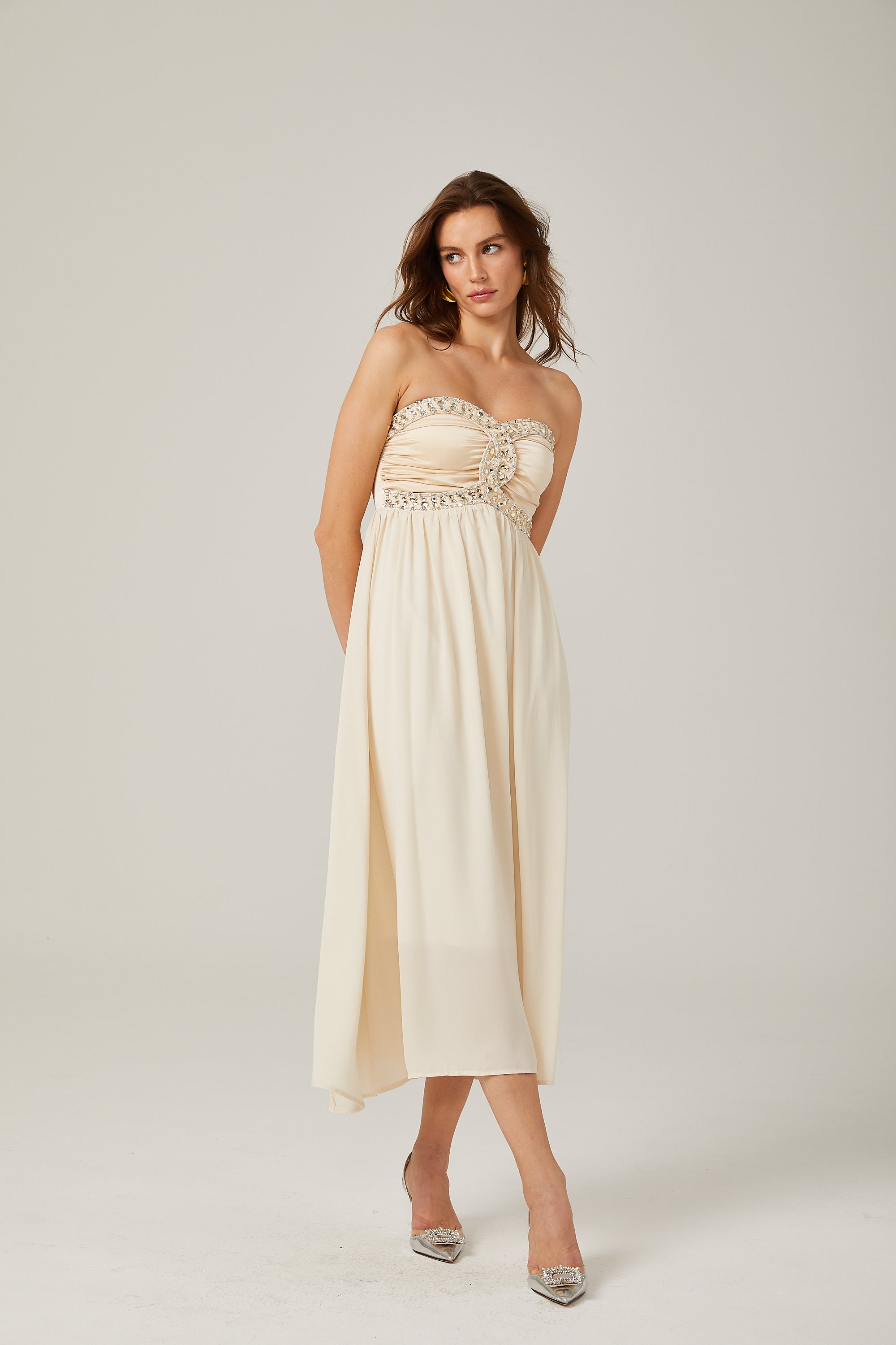 Parisa embellished off-shoulder midi dress