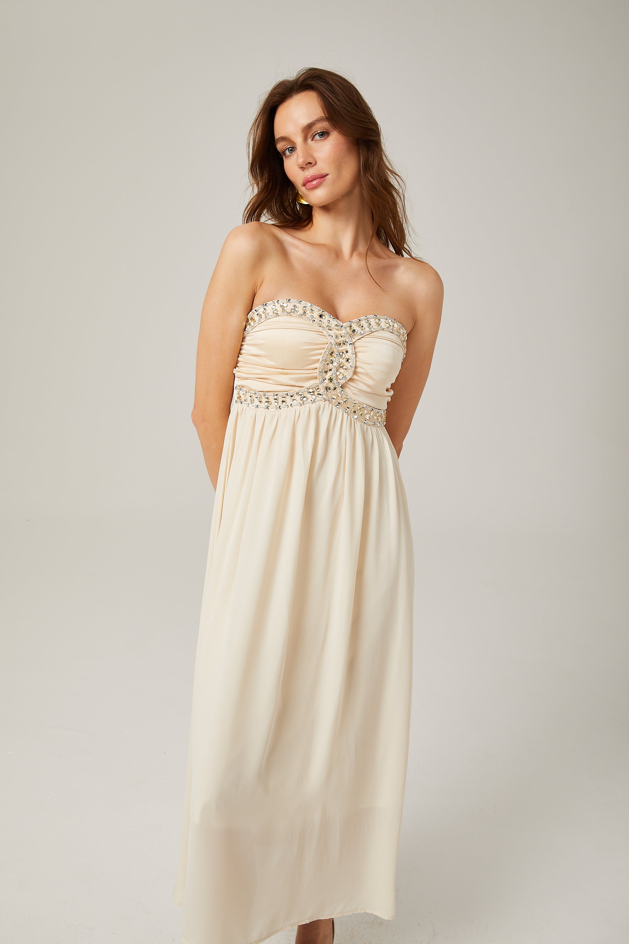 Parisa embellished off-shoulder midi dress