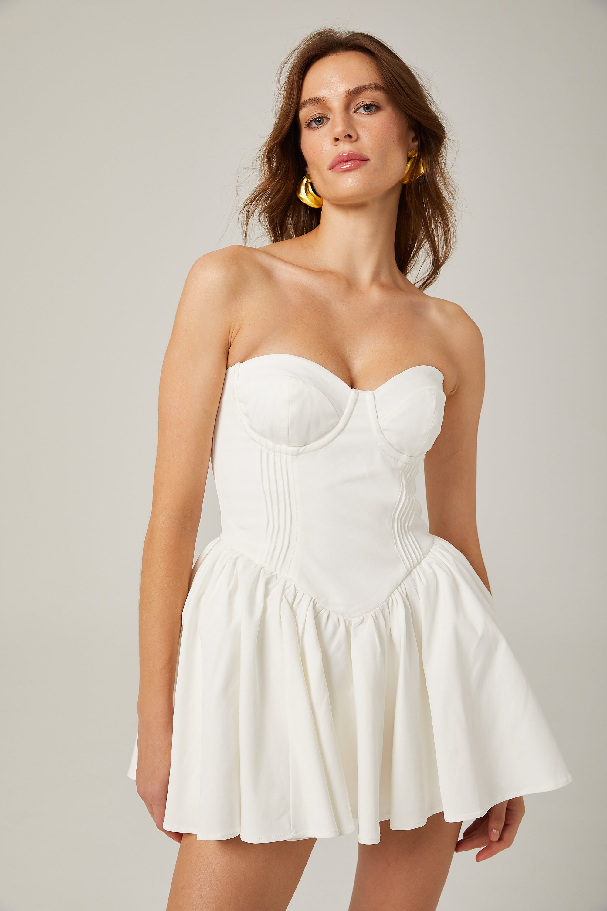 Mireille white bustier pleated mini dress