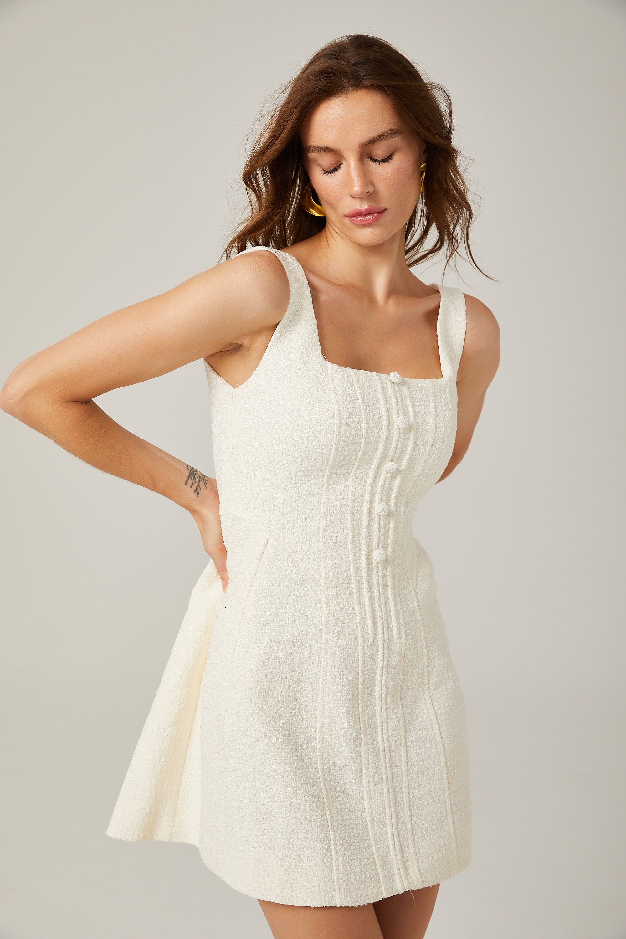 Silvia white corset-style tweed mini dress